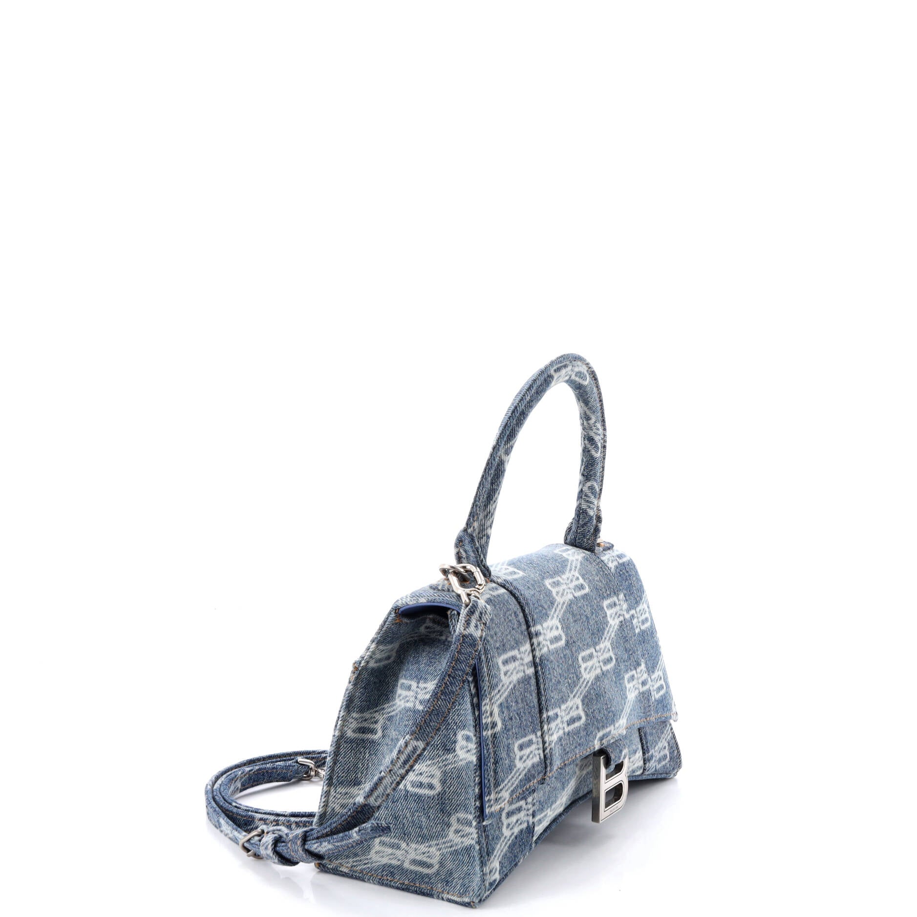 Pre Owned Balenciaga Hourglass Top Handle Bag Denim Small