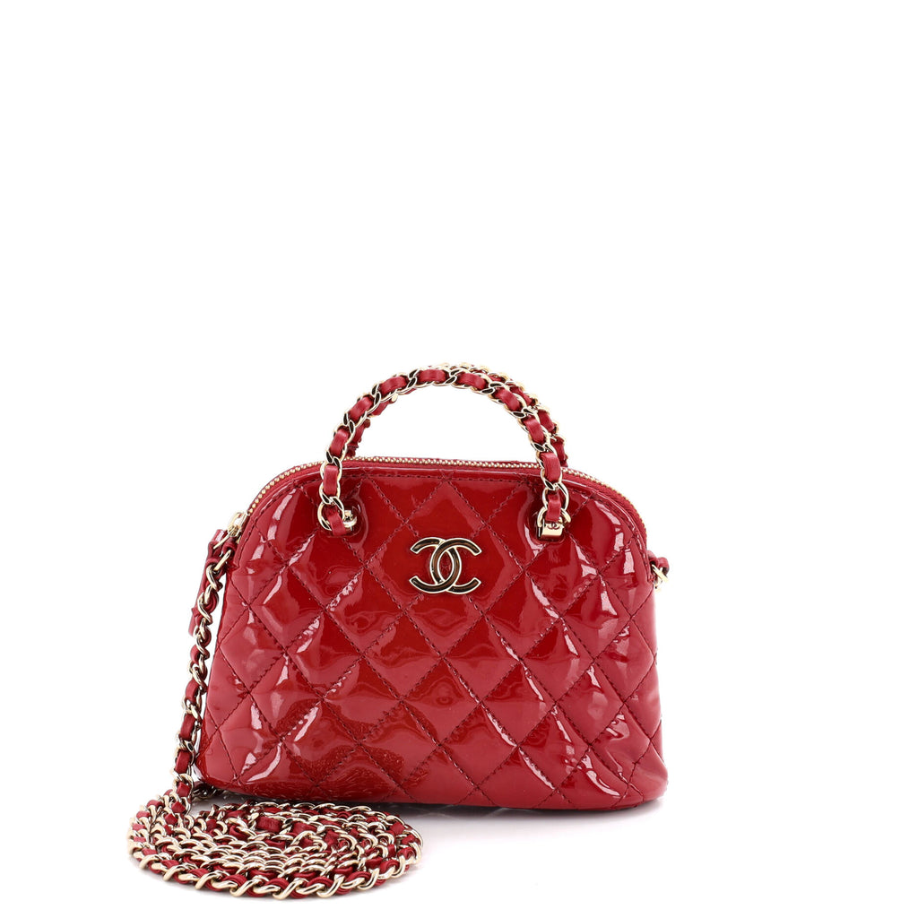 Pre Owned Chanel CC Dome Zip Crossbody Bag Quilted Patent Mini