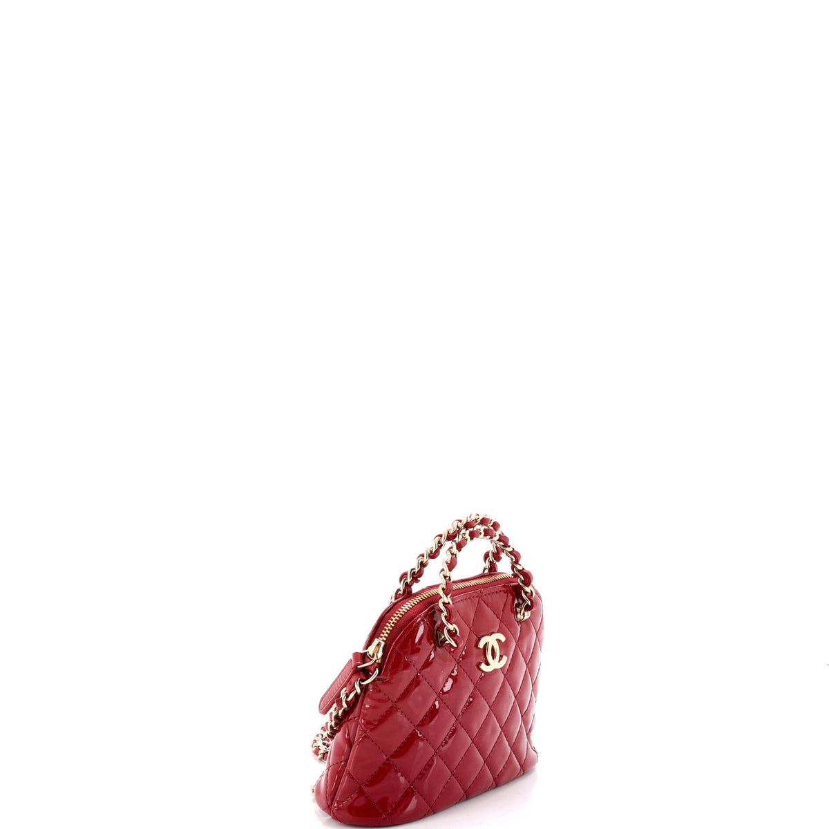Pre Owned Chanel CC Dome Zip Crossbody Bag Quilted Patent Mini