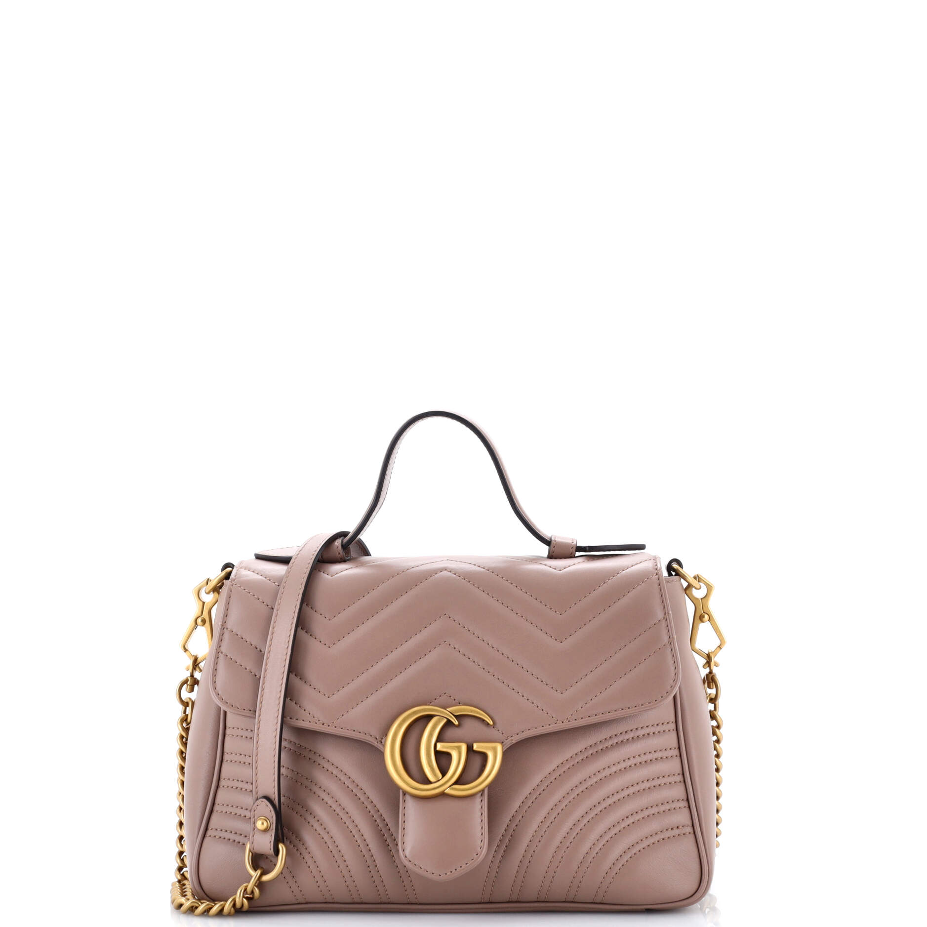 Pre Owned Gucci GG Marmont Top Handle Flap Bag Matelasse Leather Small