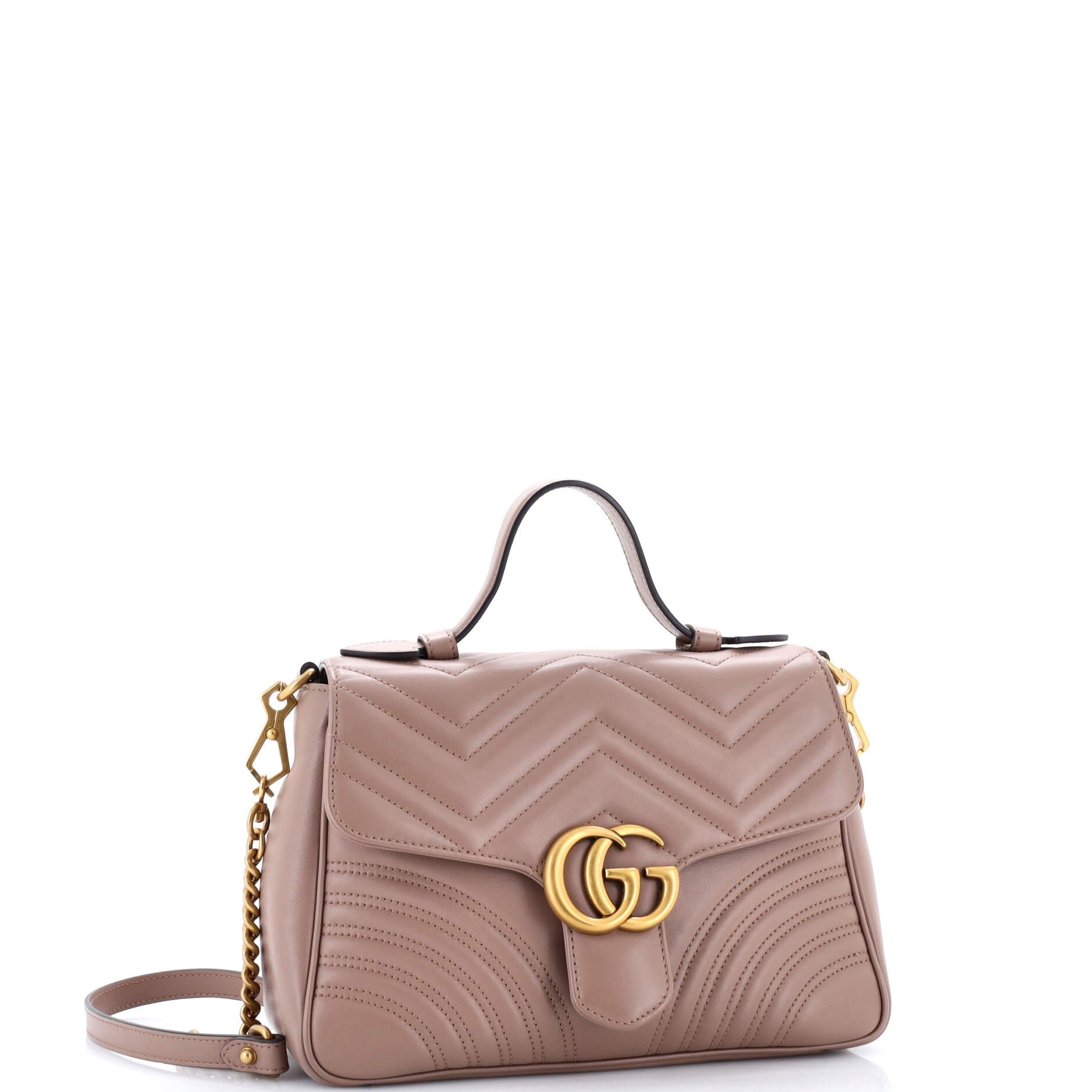 Pre Owned Gucci GG Marmont Top Handle Flap Bag Matelasse Leather Small