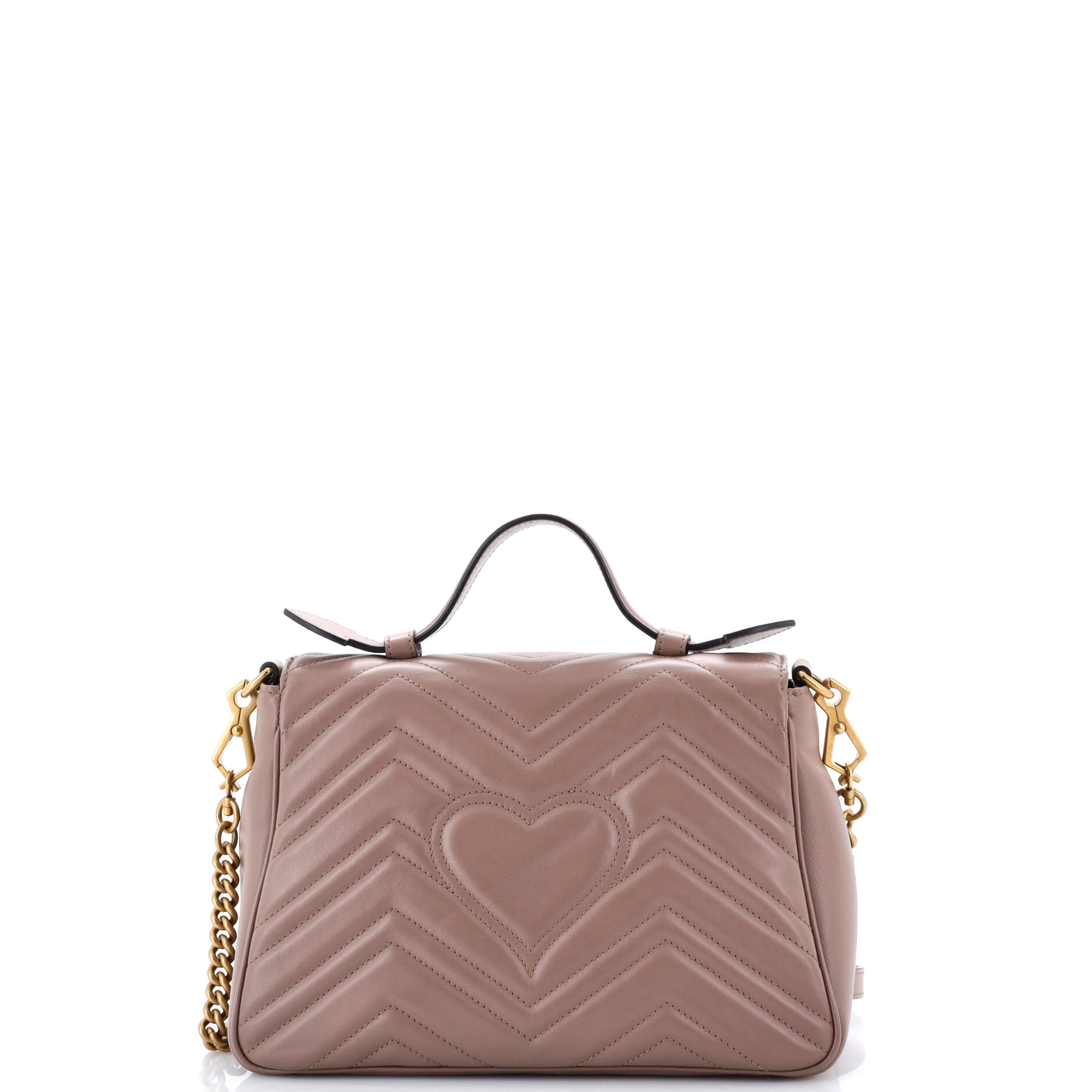 Pre Owned Gucci GG Marmont Top Handle Flap Bag Matelasse Leather Small