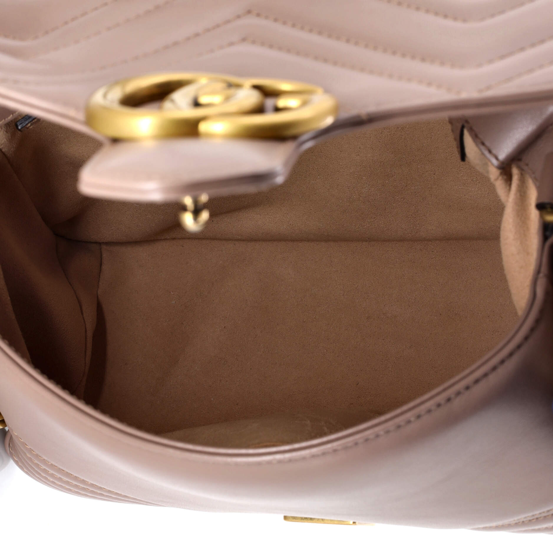 Pre Owned Gucci GG Marmont Top Handle Flap Bag Matelasse Leather Small