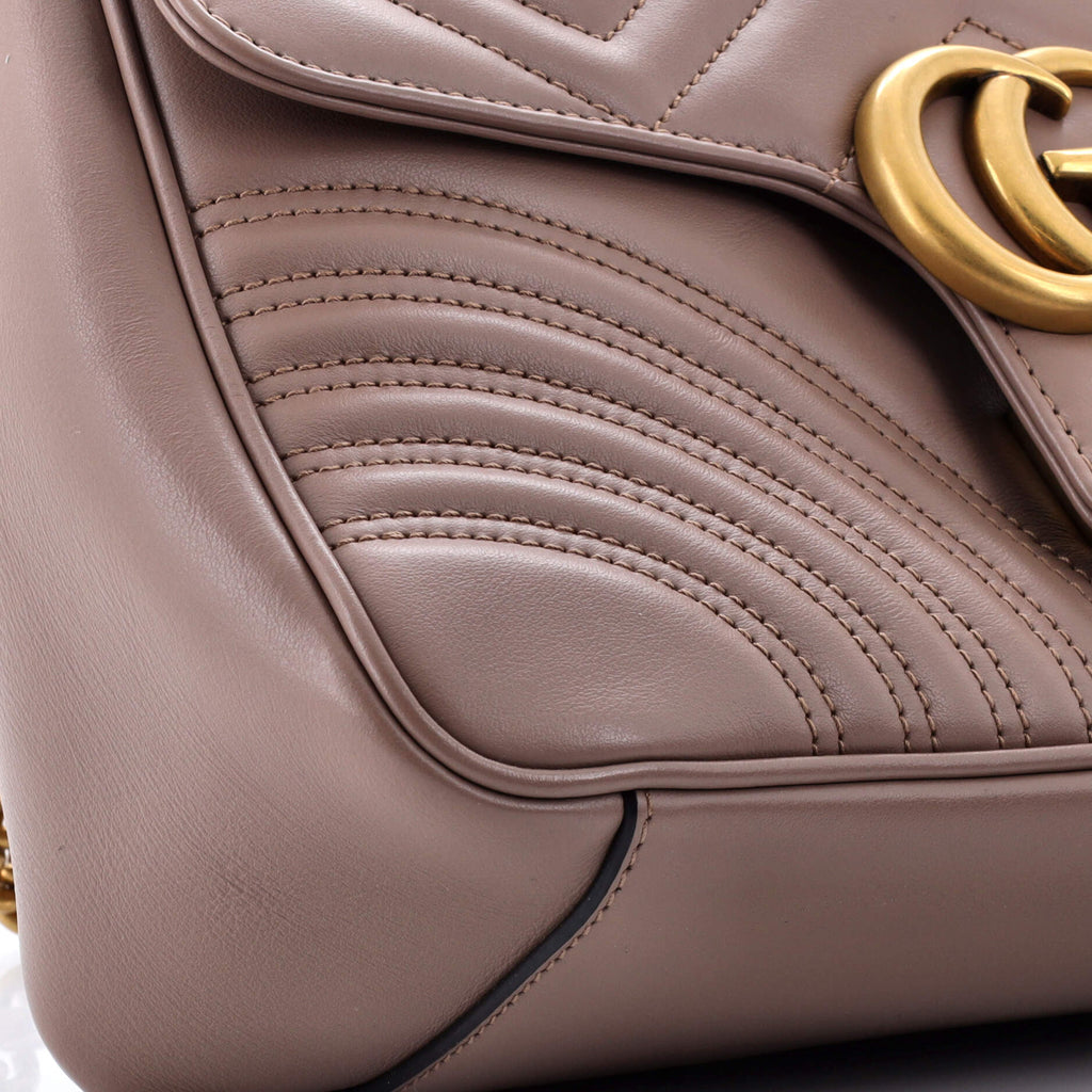 Pre Owned Gucci GG Marmont Top Handle Flap Bag Matelasse Leather Small