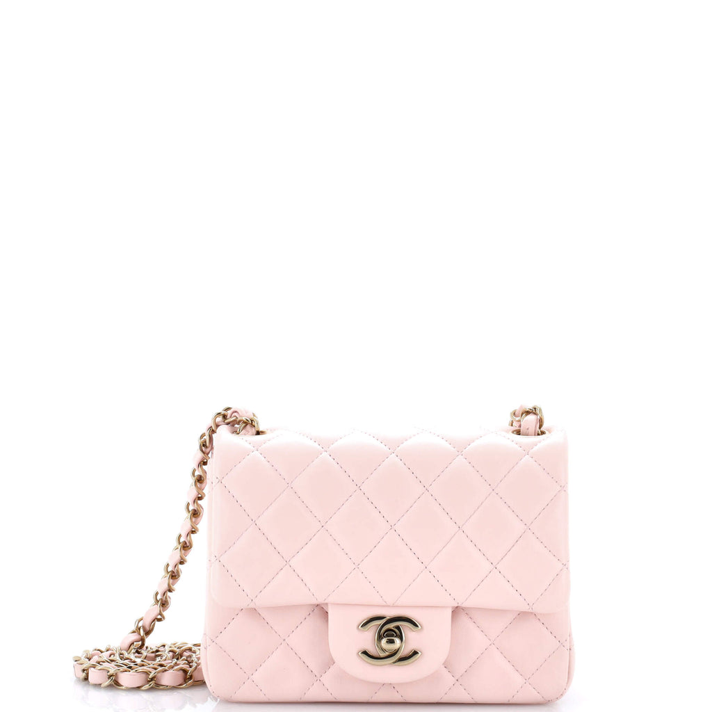Pre Owned Chanel Square Classic Single Flap Bag Quilted Lambskin Mini