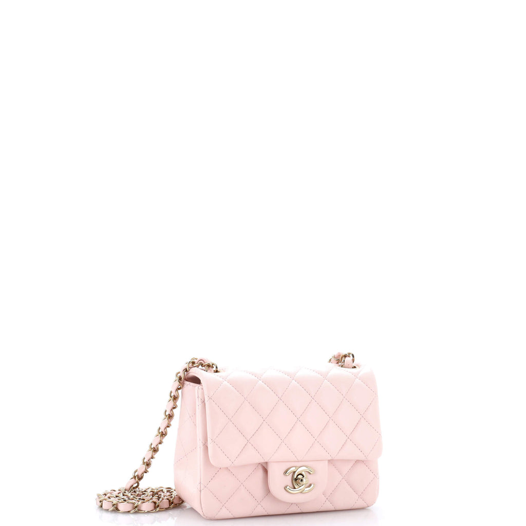 Pre Owned Chanel Square Classic Single Flap Bag Quilted Lambskin Mini