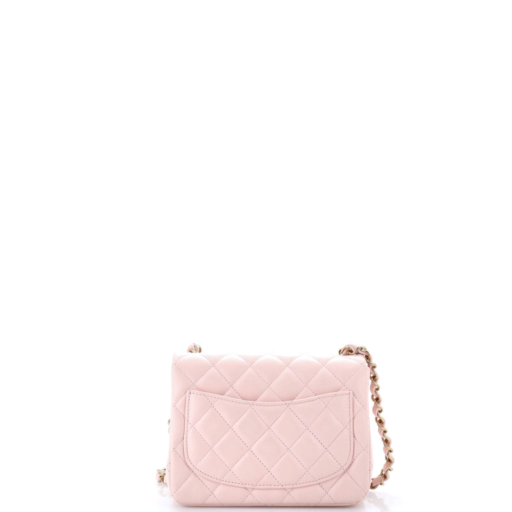 Pre Owned Chanel Square Classic Single Flap Bag Quilted Lambskin Mini
