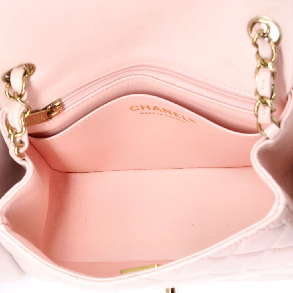 Pre Owned Chanel Square Classic Single Flap Bag Quilted Lambskin Mini