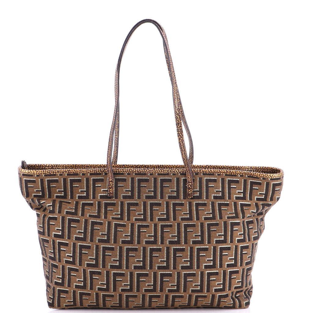 Pre Owned Fendi Roll Tote Metallic Zucca Canvas Large