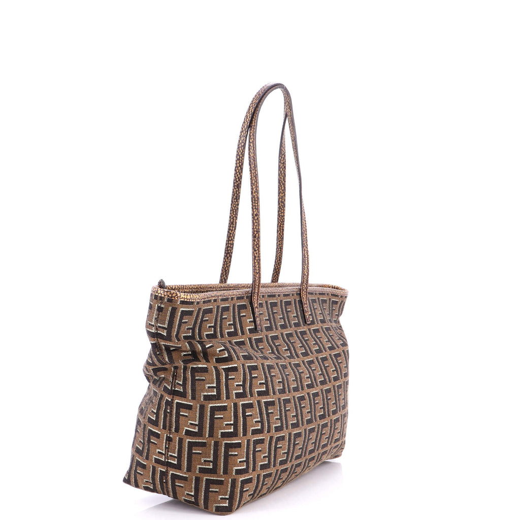 Pre Owned Fendi Roll Tote Metallic Zucca Canvas Large