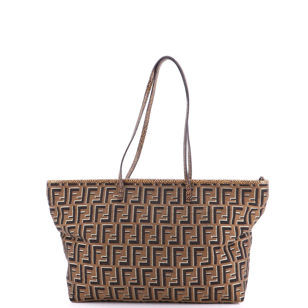 Pre Owned Fendi Roll Tote Metallic Zucca Canvas Large