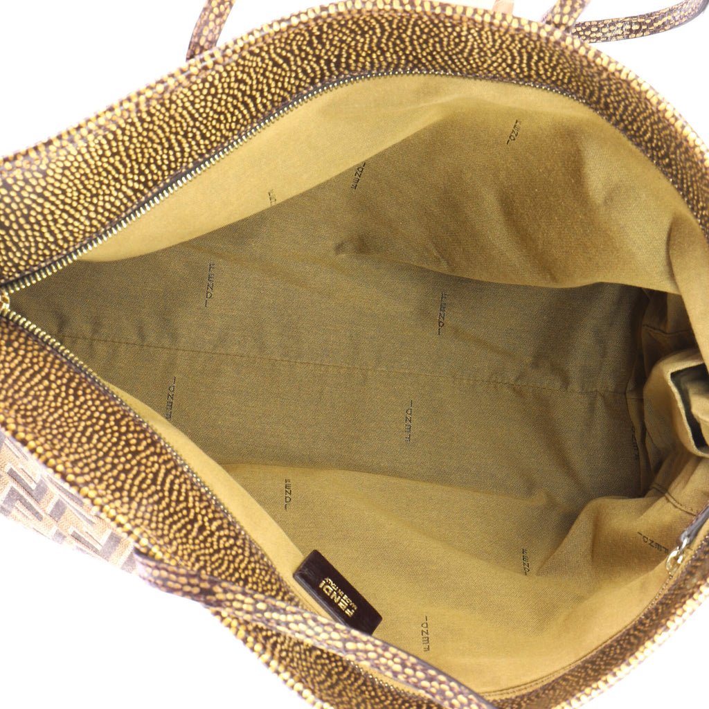 Pre Owned Fendi Roll Tote Metallic Zucca Canvas Large
