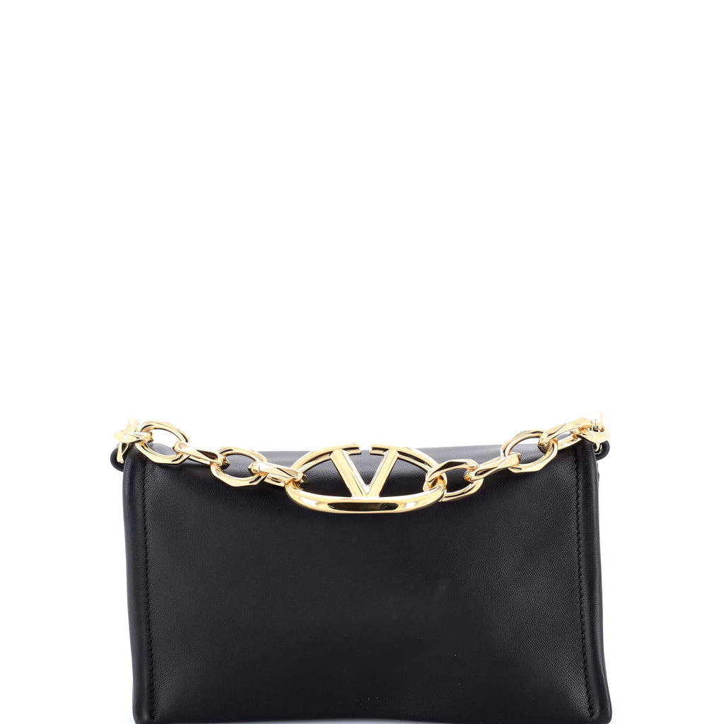 Pre Owned Valentino Garavani VLogo Chain Clutch Leather Mini