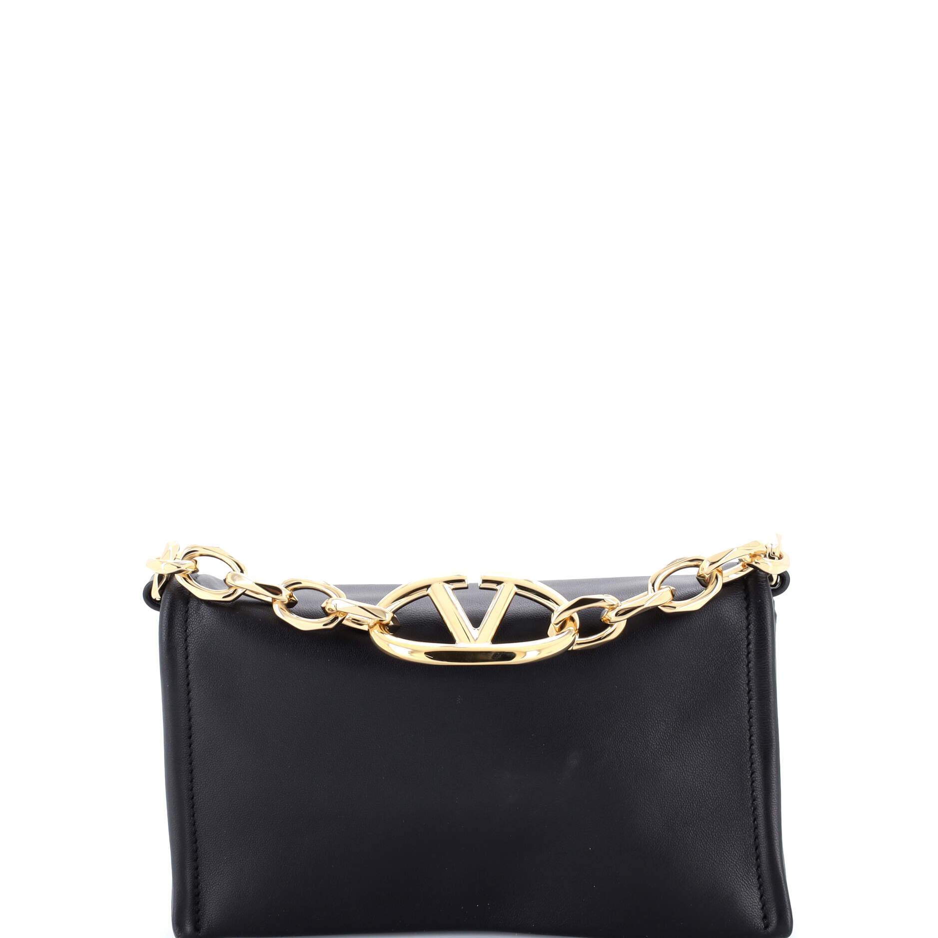 Pre Owned Valentino Garavani VLogo Chain Clutch Leather Mini