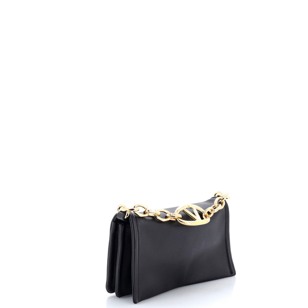 Pre Owned Valentino Garavani VLogo Chain Clutch Leather Mini