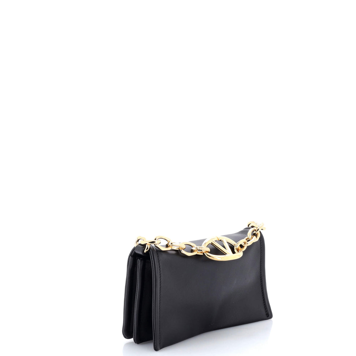 Pre Owned Valentino Garavani VLogo Chain Clutch Leather Mini