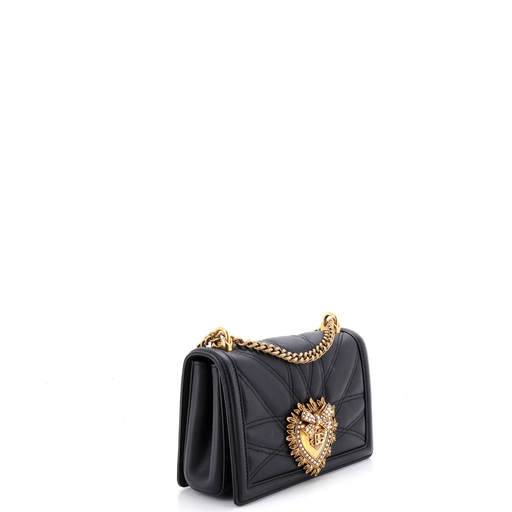 Pre Owned Dolce & Gabbana Devotion Full Flap Shoulder Bag Quilted Leather Small