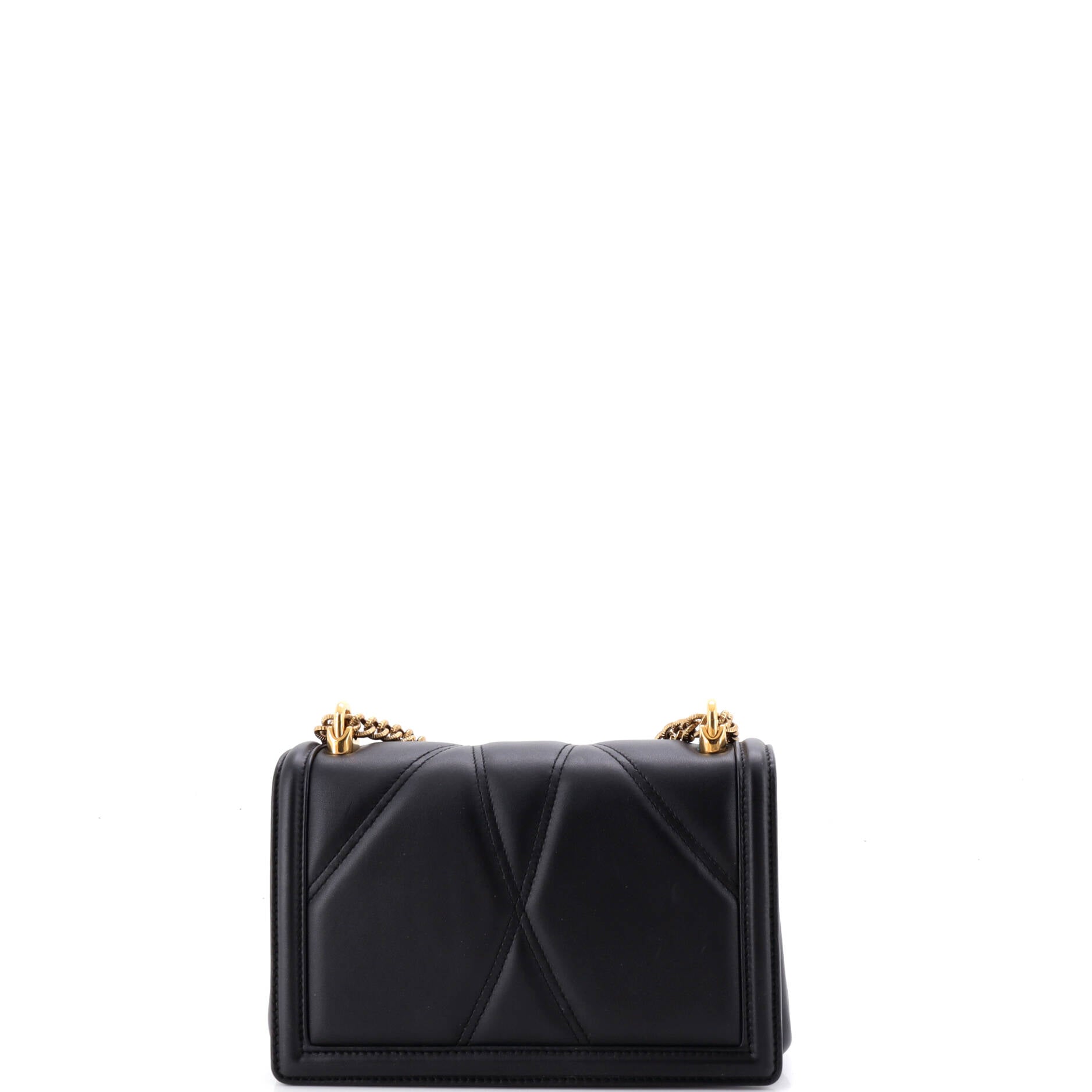 Pre Owned Dolce & Gabbana Devotion Full Flap Shoulder Bag Quilted Leather Small