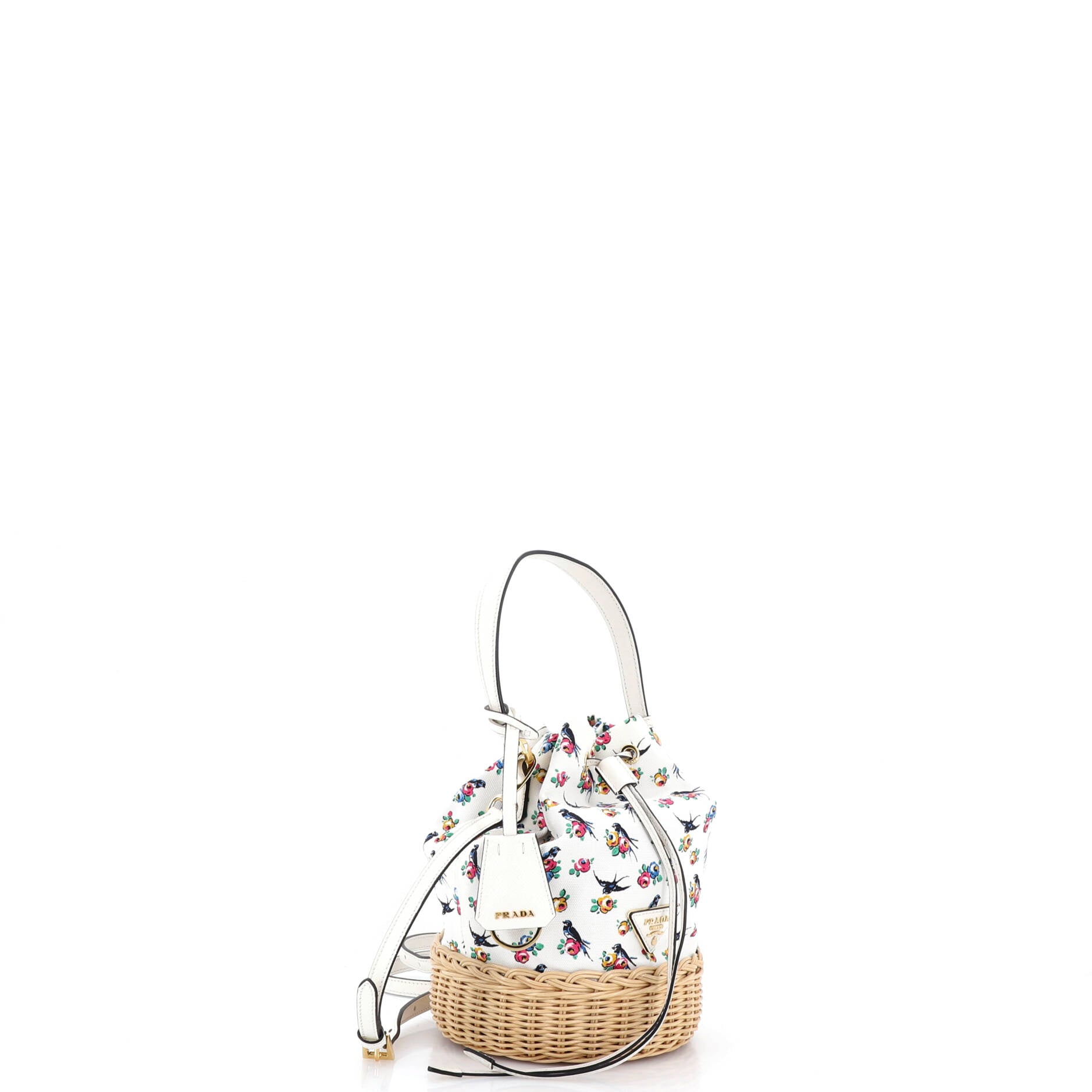 Pre Owned Prada Drawstring Bucket Bag Printed Canvas and Wicker Small