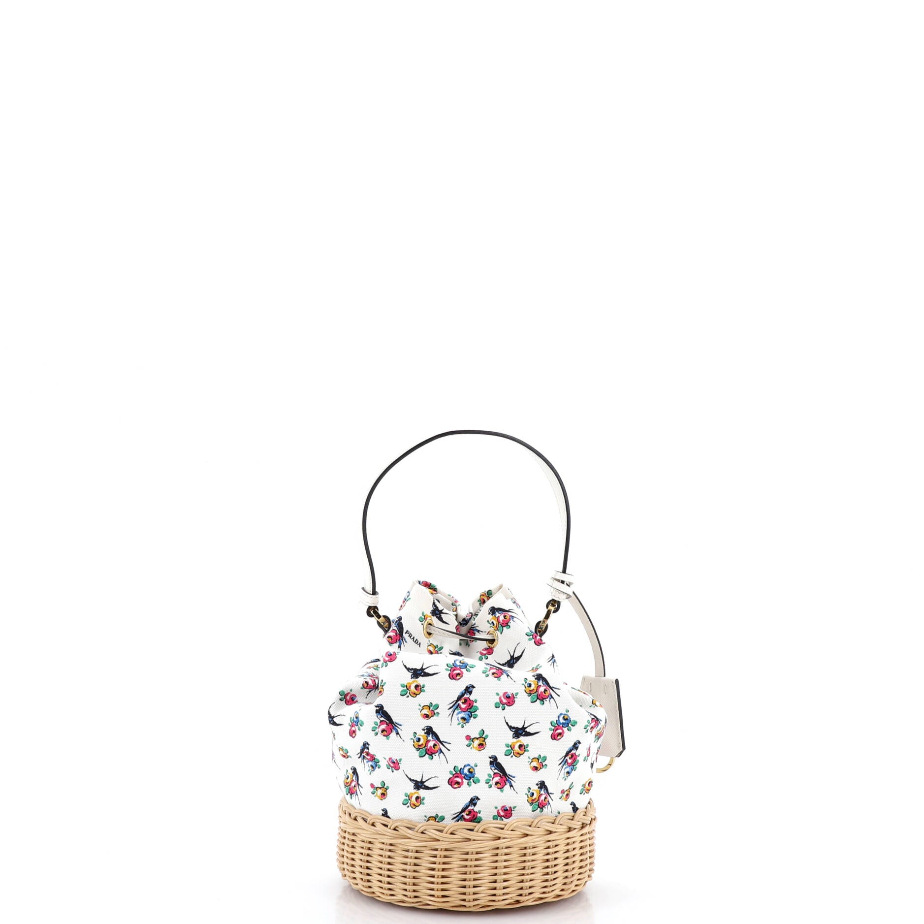 Pre Owned Prada Drawstring Bucket Bag Printed Canvas and Wicker Small