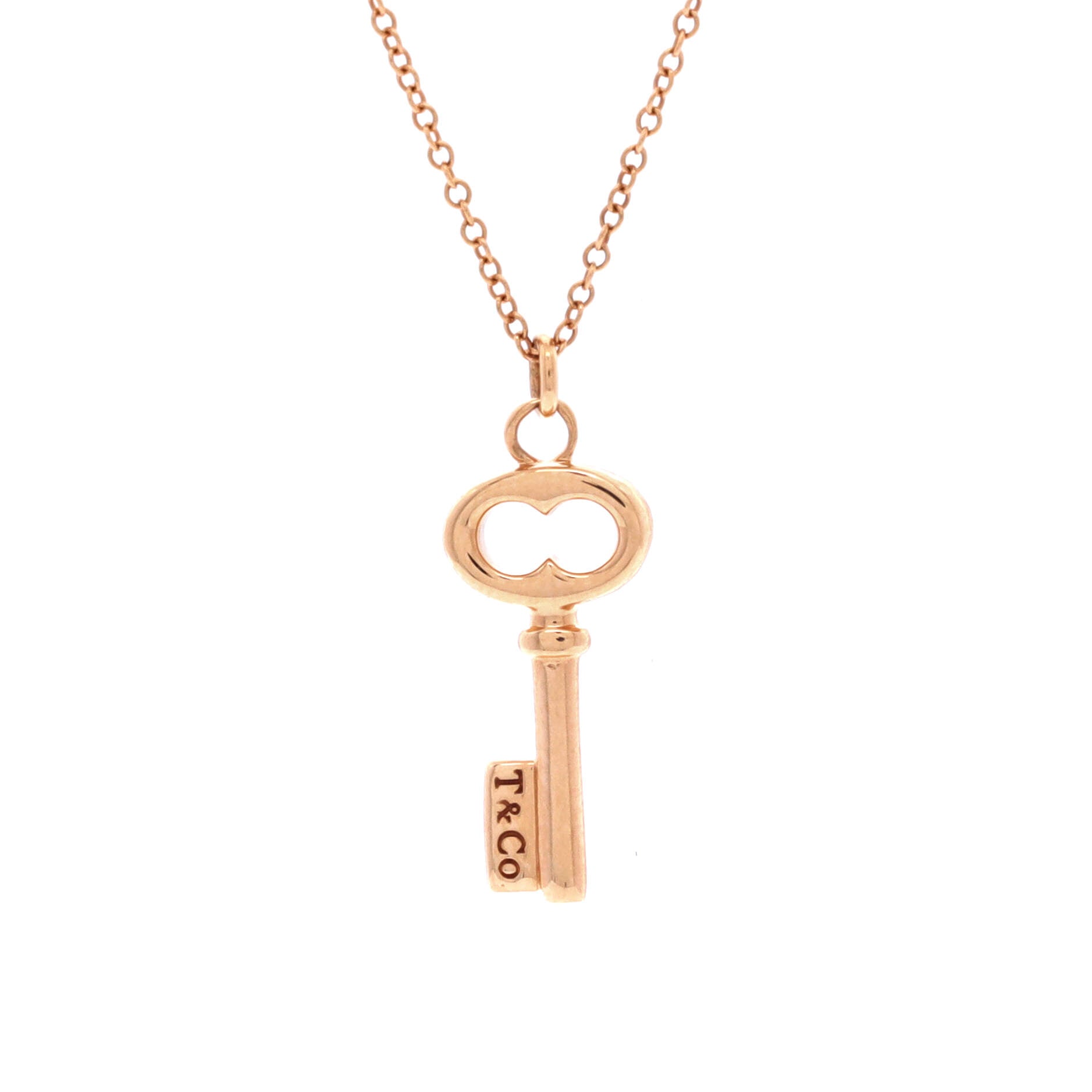 Pre Owned Tiffany & Co. Key Pendant Necklace 18K Rose Gold Mini