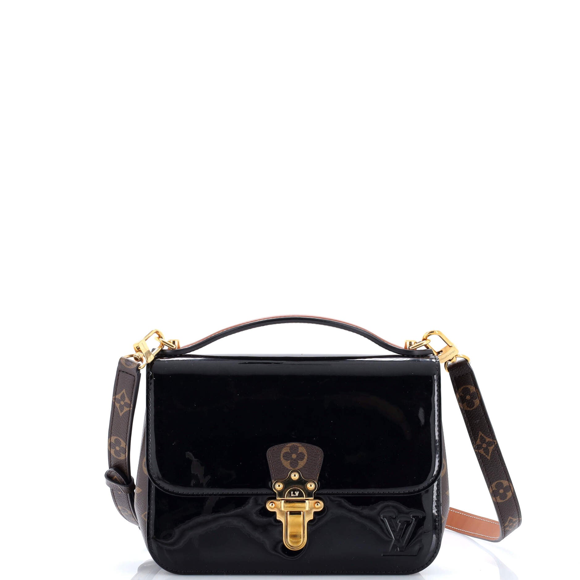Pre Owned Louis Vuitton Cherrywood Handbag Vernis with Monogram Canvas BB