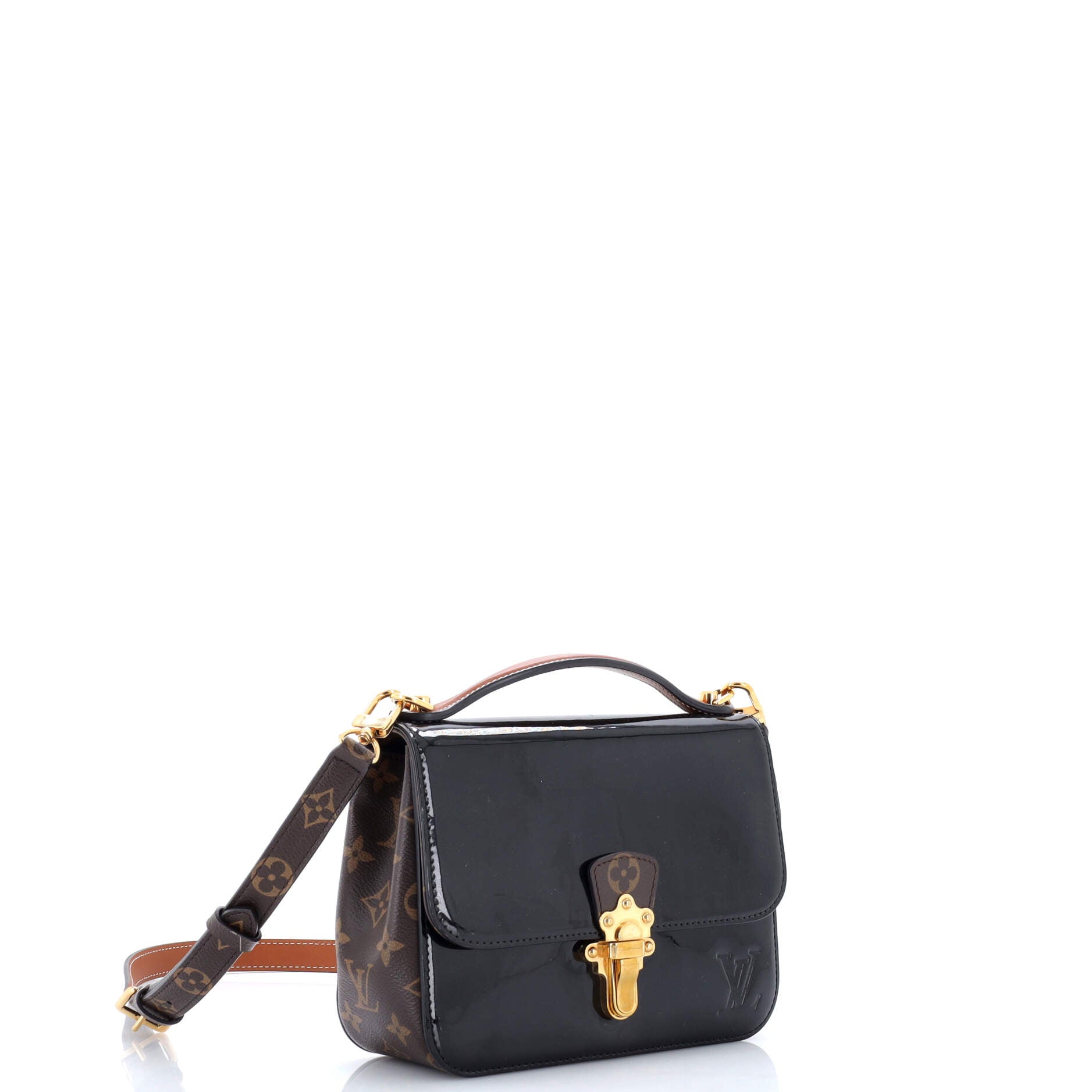 Pre Owned Louis Vuitton Cherrywood Handbag Vernis with Monogram Canvas BB