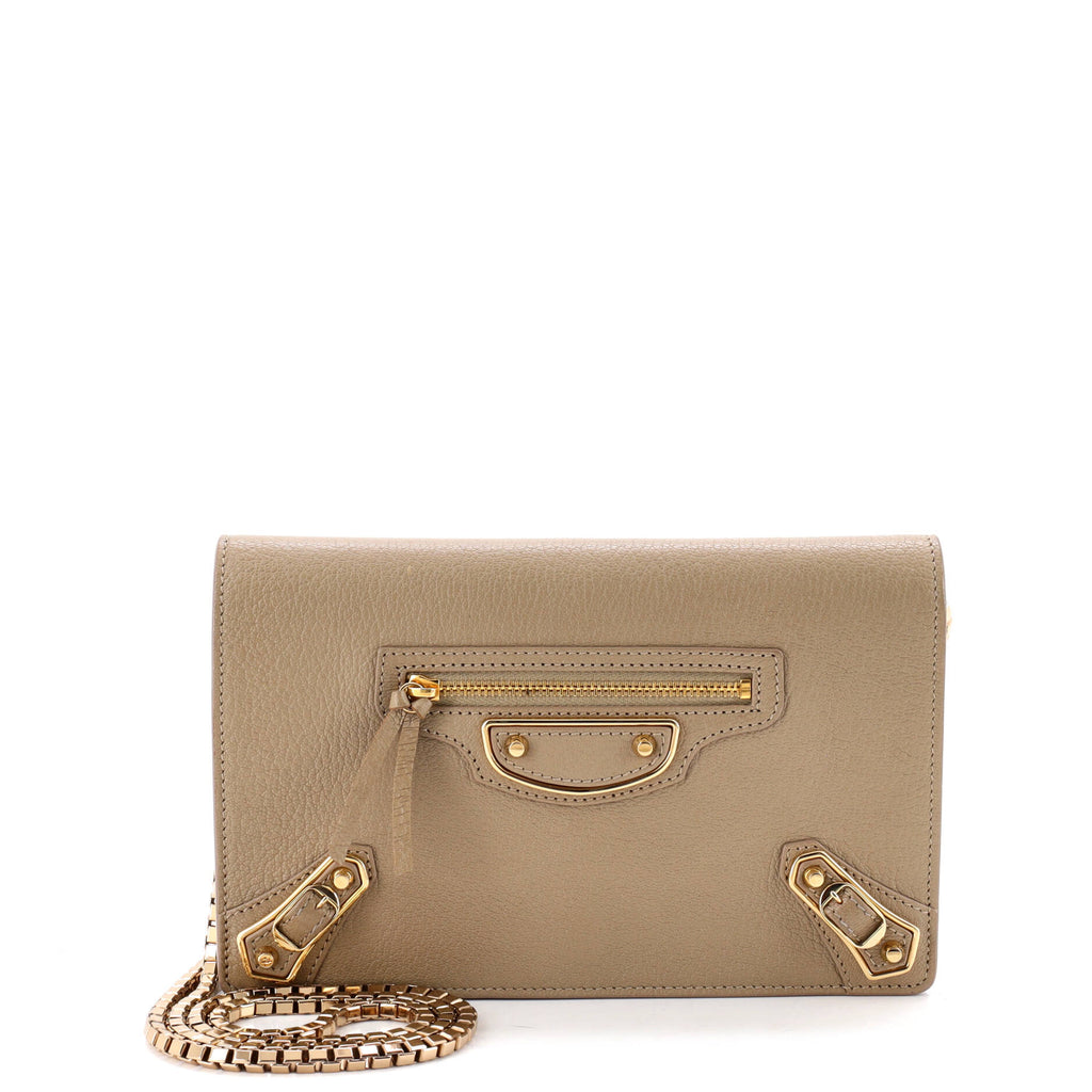 Pre Owned Balenciaga City Classic Metallic Edge Wallet on Chain Leather Small