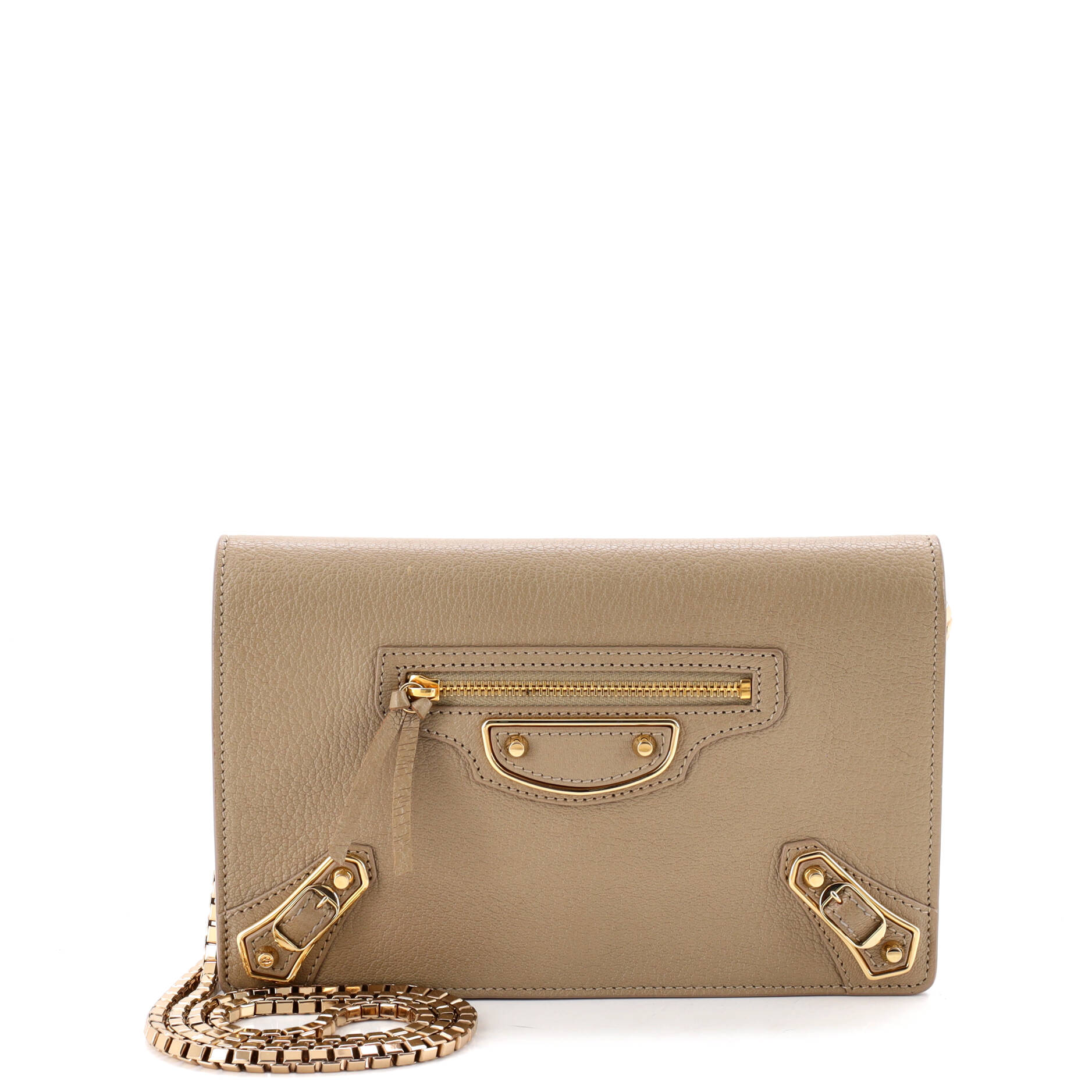 Pre Owned Balenciaga City Classic Metallic Edge Wallet on Chain Leather Small