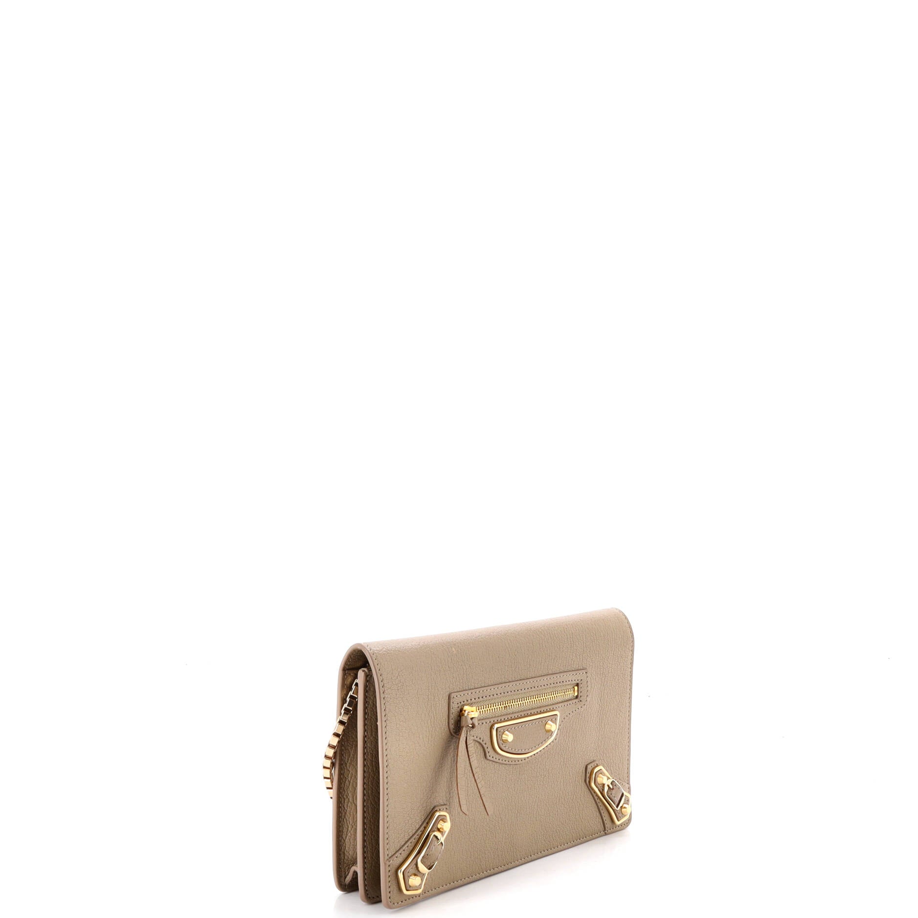 Pre Owned Balenciaga City Classic Metallic Edge Wallet on Chain Leather Small