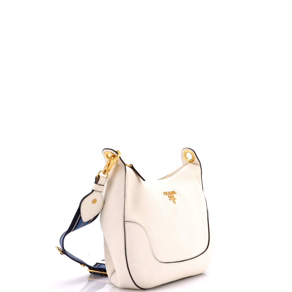 Pre Owned Prada Striped Strap Zip Hobo Vitello Daino Medium