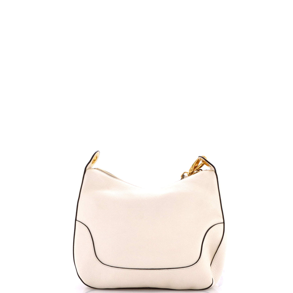Pre Owned Prada Striped Strap Zip Hobo Vitello Daino Medium
