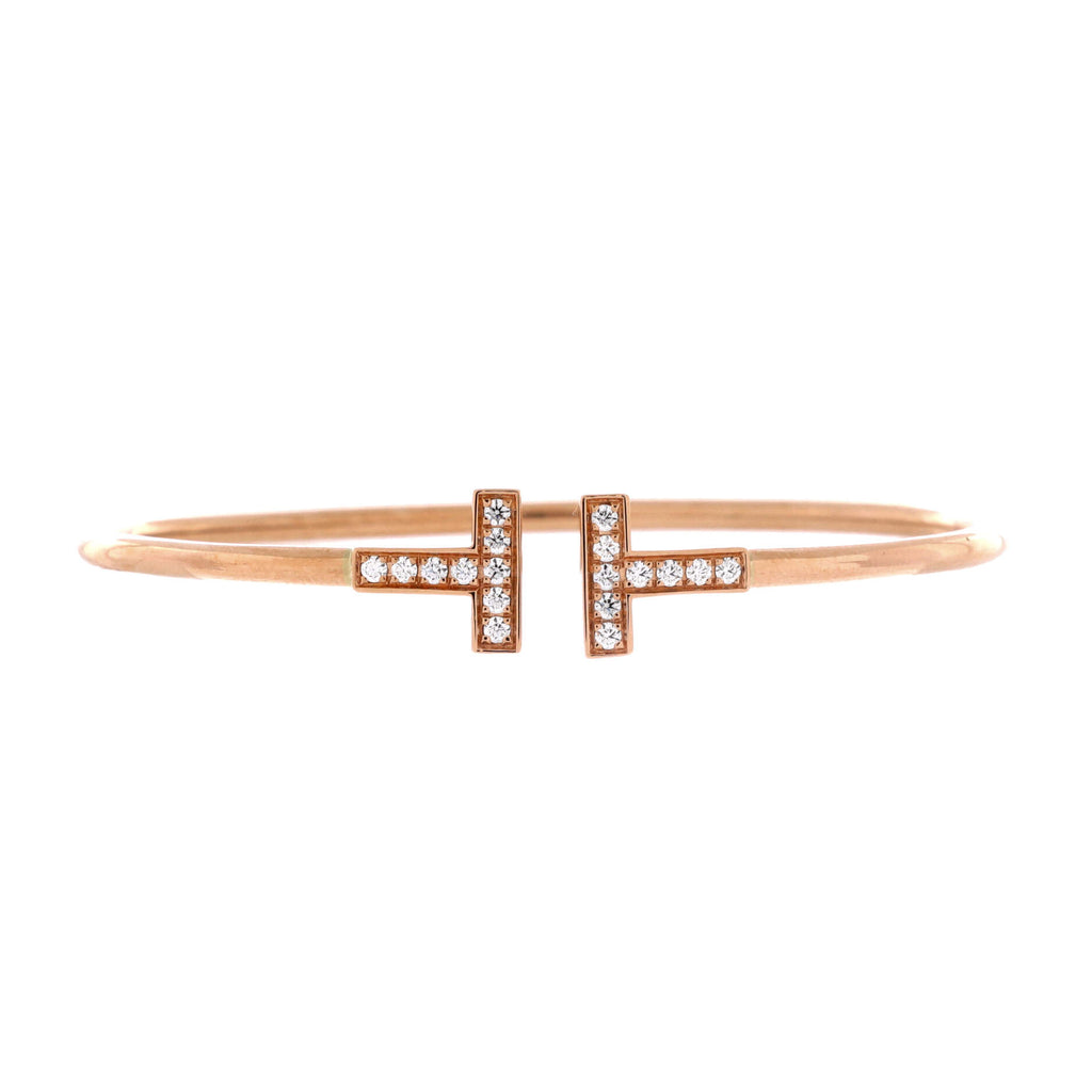 Pre Owned Tiffany & Co. T Wire Bracelet 18K Rose Gold with Diamonds