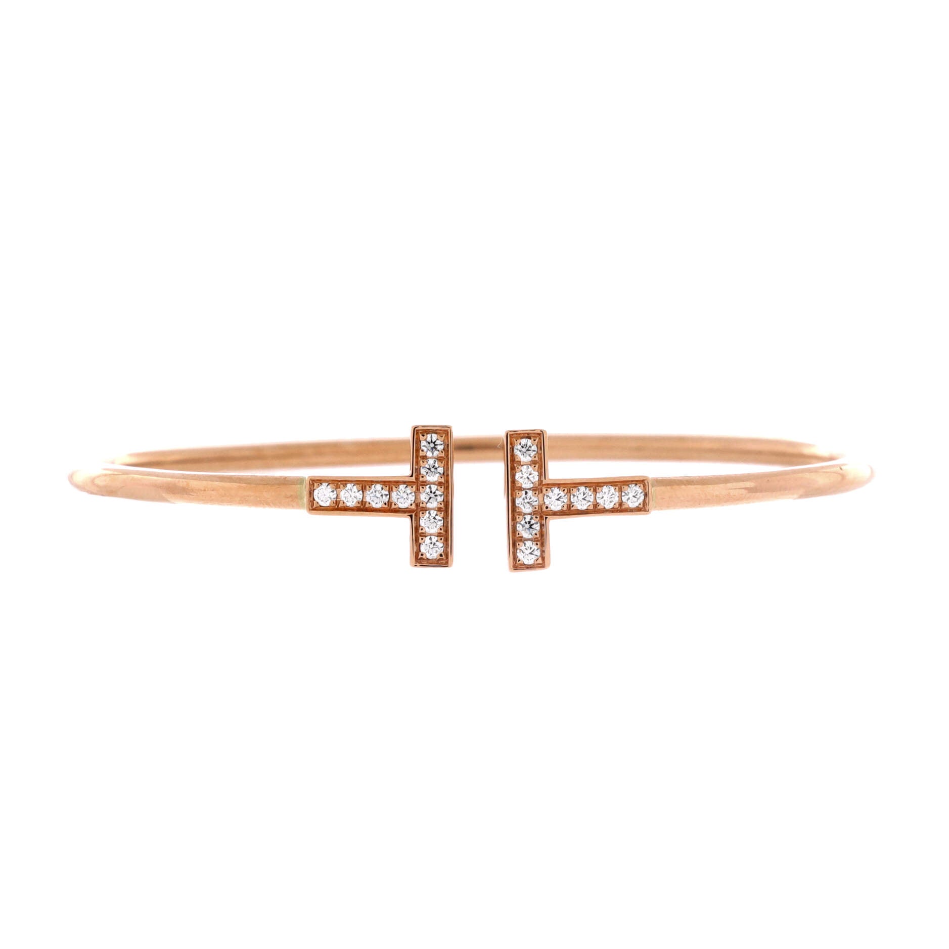 Pre Owned Tiffany & Co. T Wire Bracelet 18K Rose Gold with Diamonds