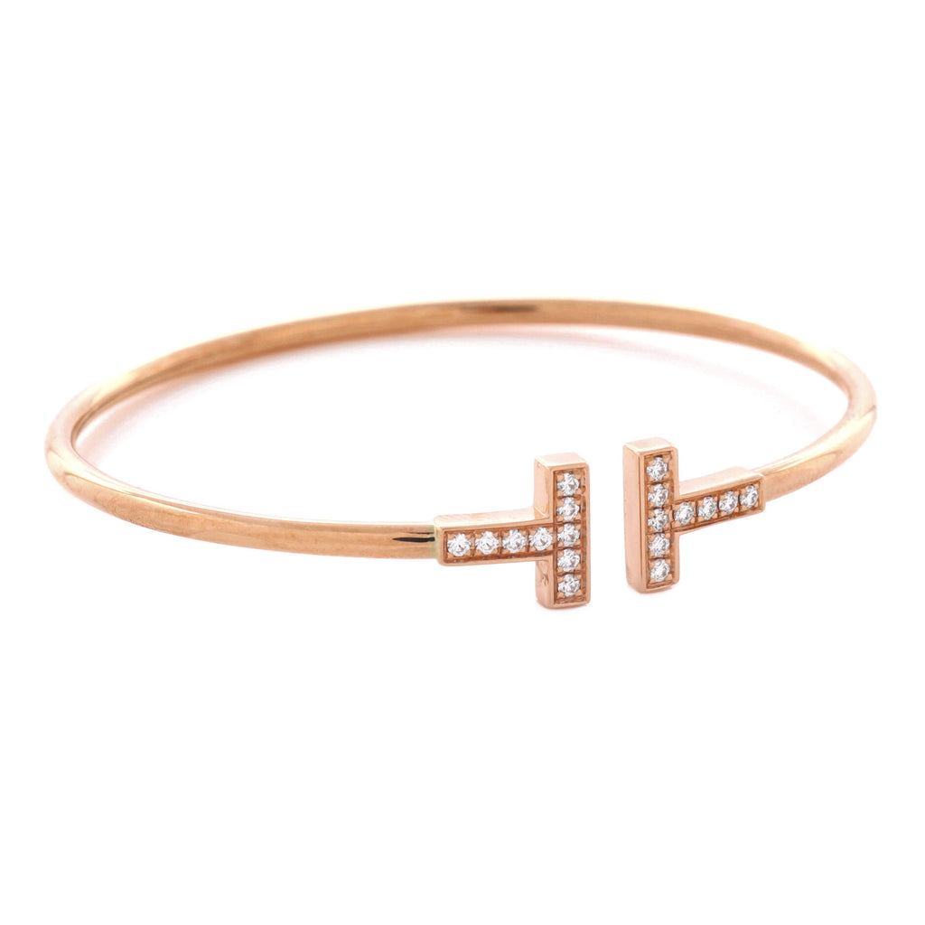 Pre Owned Tiffany & Co. T Wire Bracelet 18K Rose Gold with Diamonds