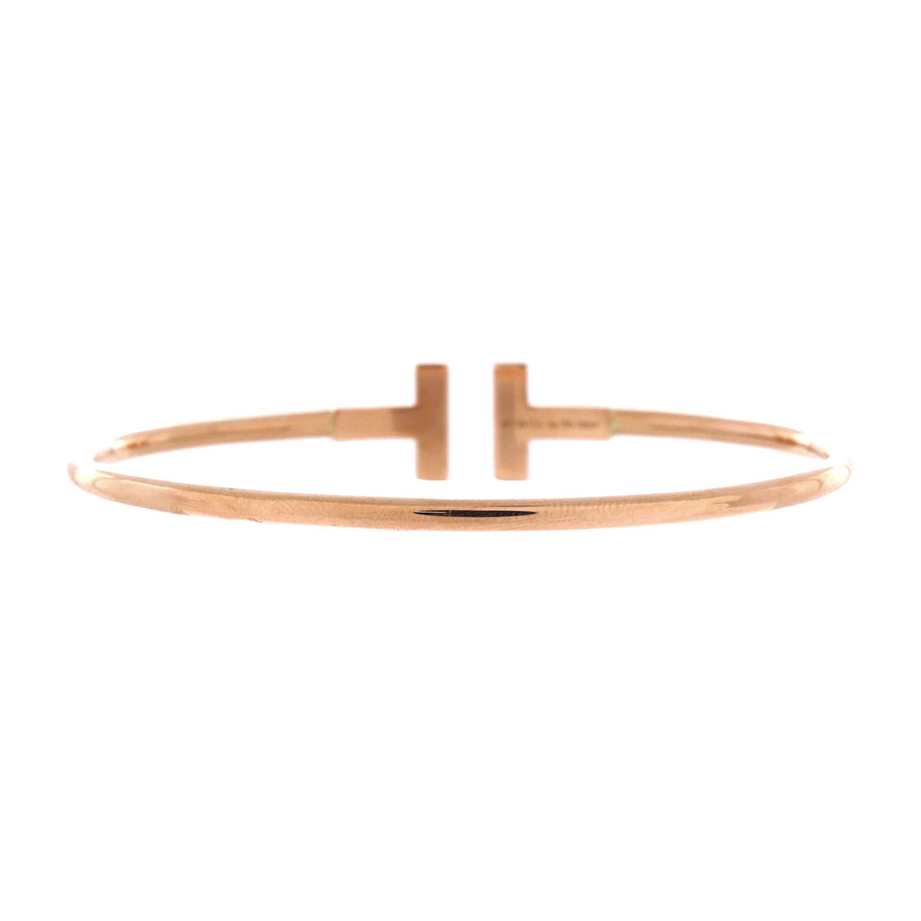 Pre Owned Tiffany & Co. T Wire Bracelet 18K Rose Gold with Diamonds
