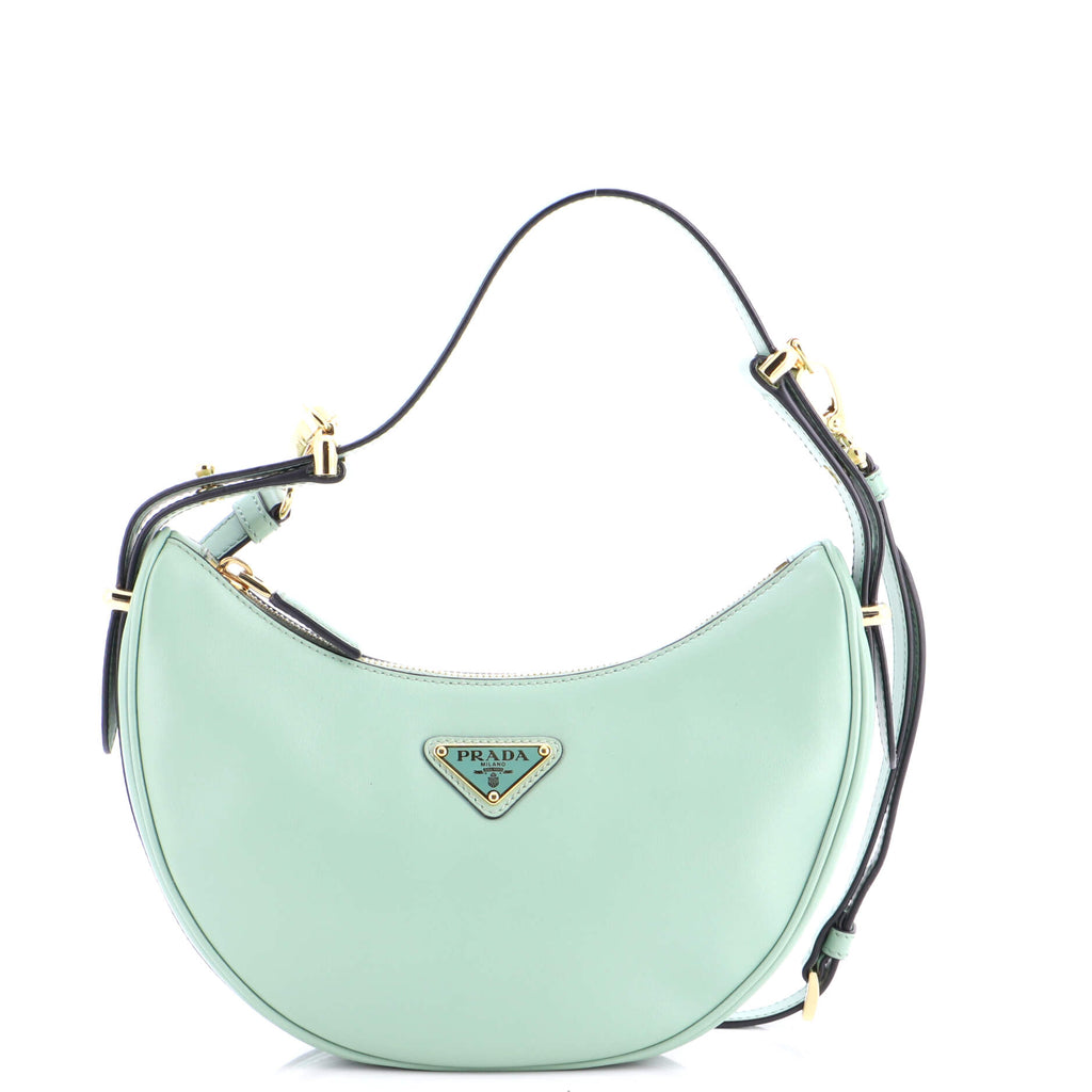 Pre Owned Prada Arque Half Moon Hobo Leather Mini