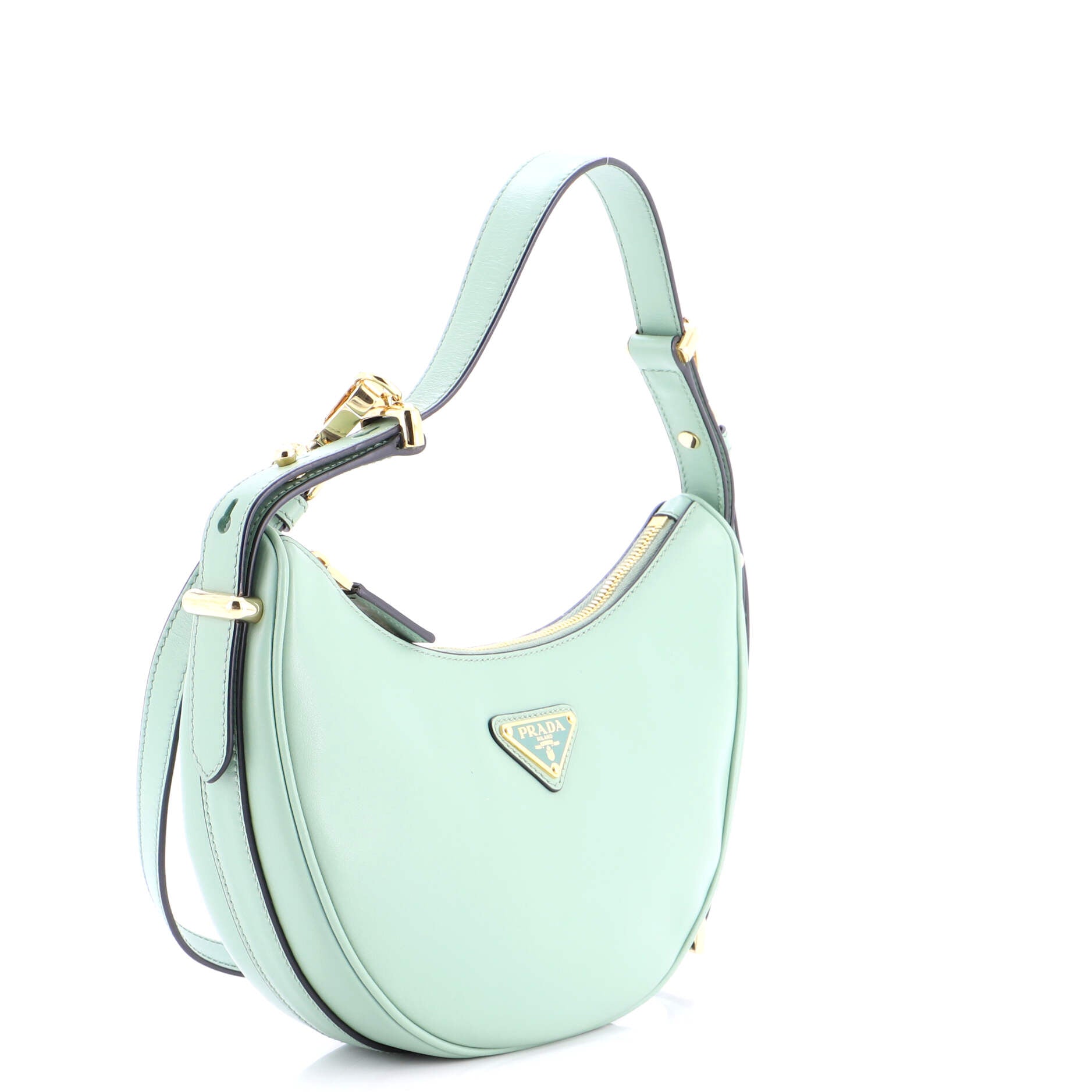 Pre Owned Prada Arque Half Moon Hobo Leather Mini