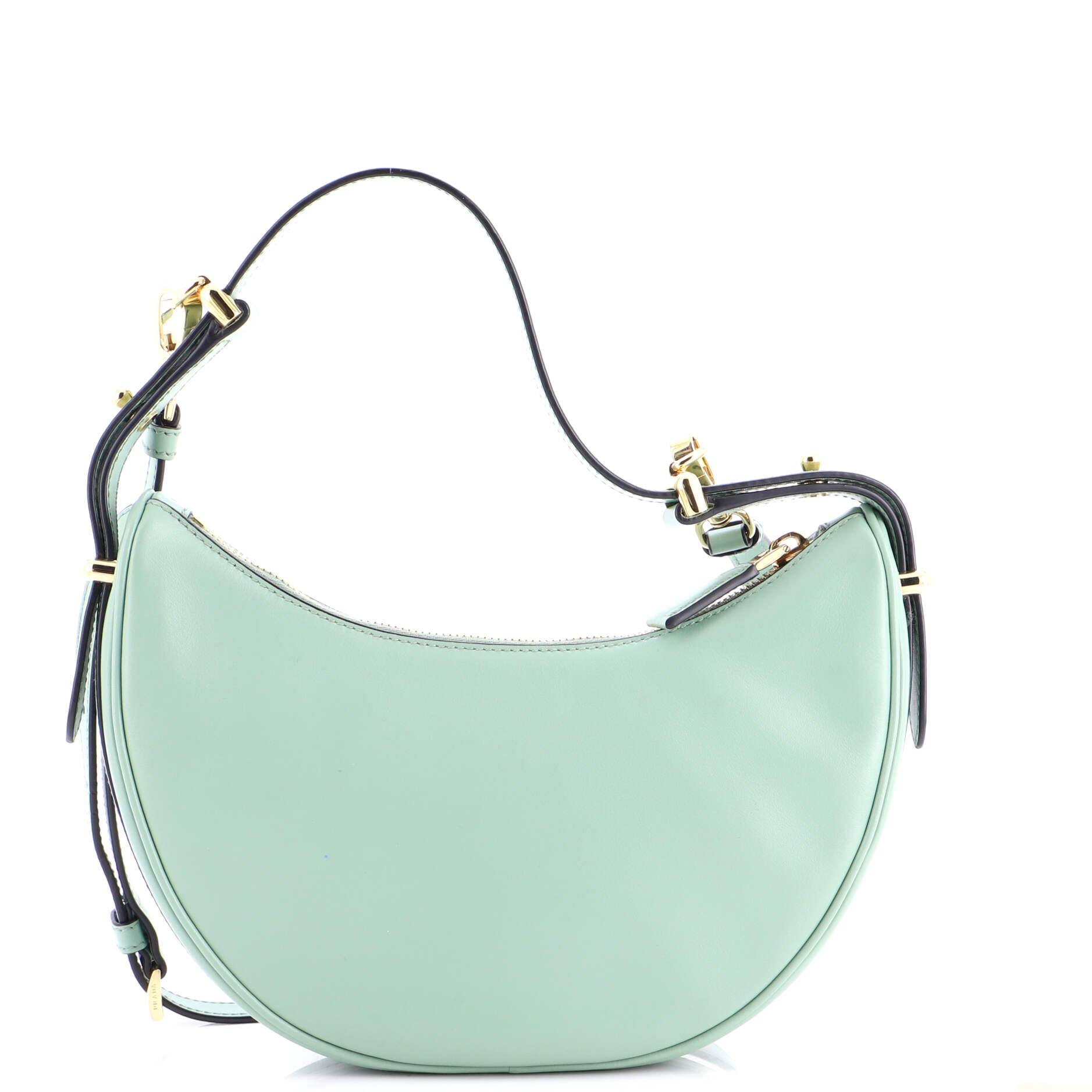 Pre Owned Prada Arque Half Moon Hobo Leather Mini