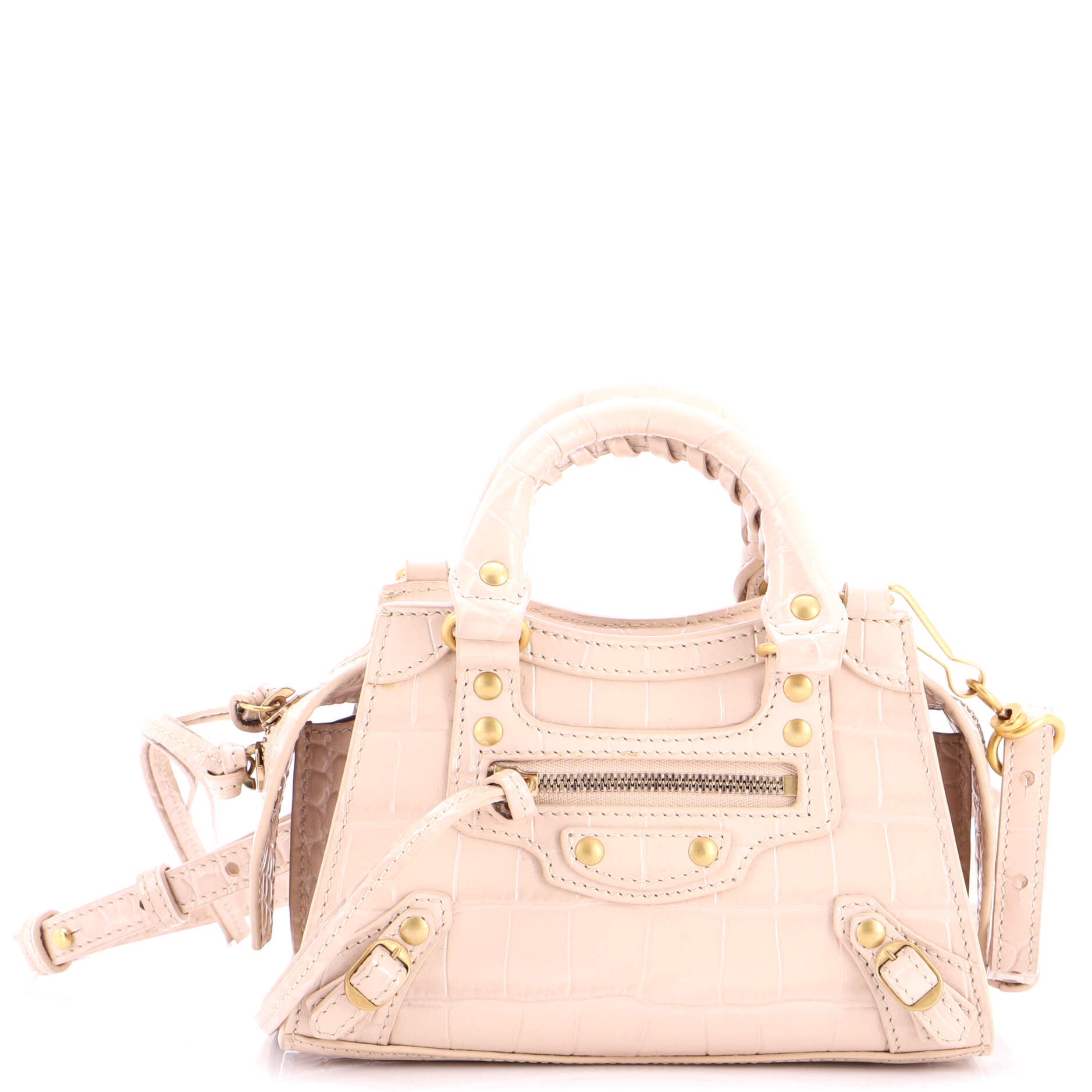 Pre Owned Balenciaga Neo Classic City Bag Crocodile Embossed Leather Nano