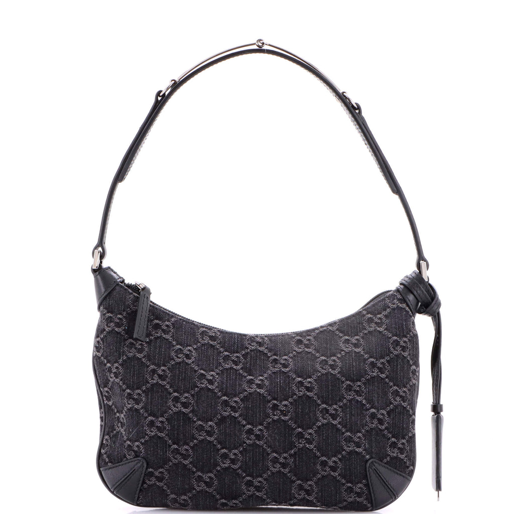Pre Owned Gucci Horsebit Slim Shoulder Bag GG Denim with Leather Small