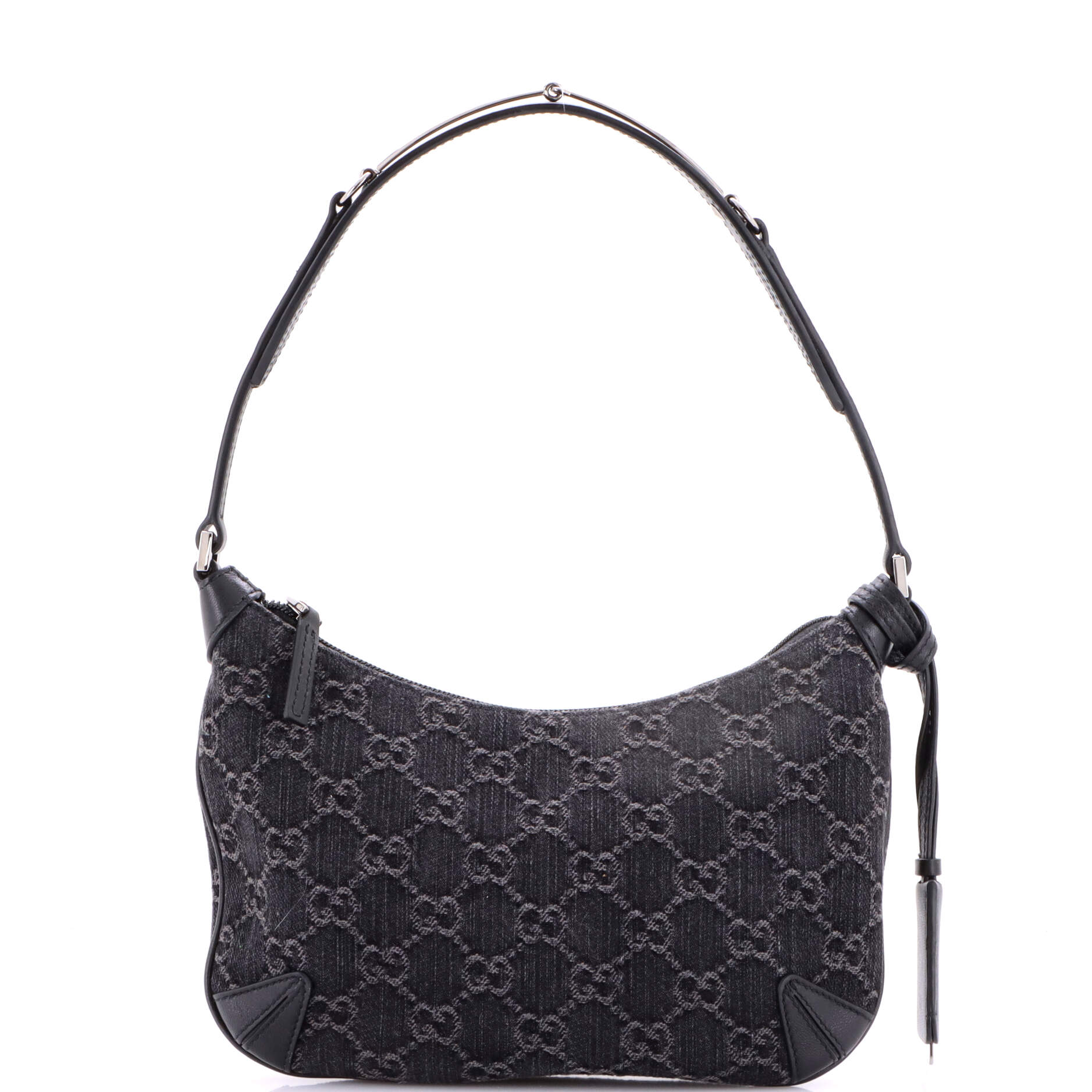 Pre Owned Gucci Horsebit Slim Shoulder Bag GG Denim with Leather Small