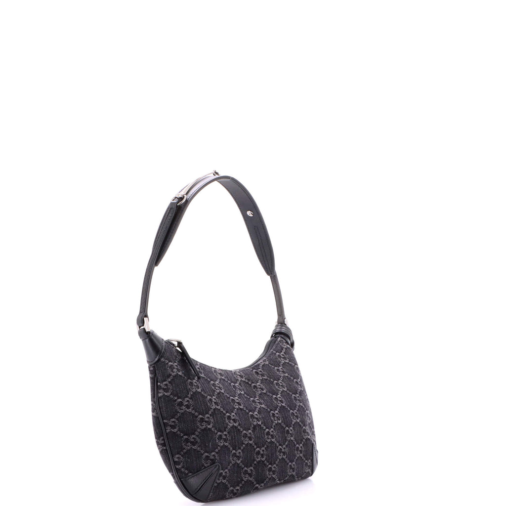 Pre Owned Gucci Horsebit Slim Shoulder Bag GG Denim with Leather Small