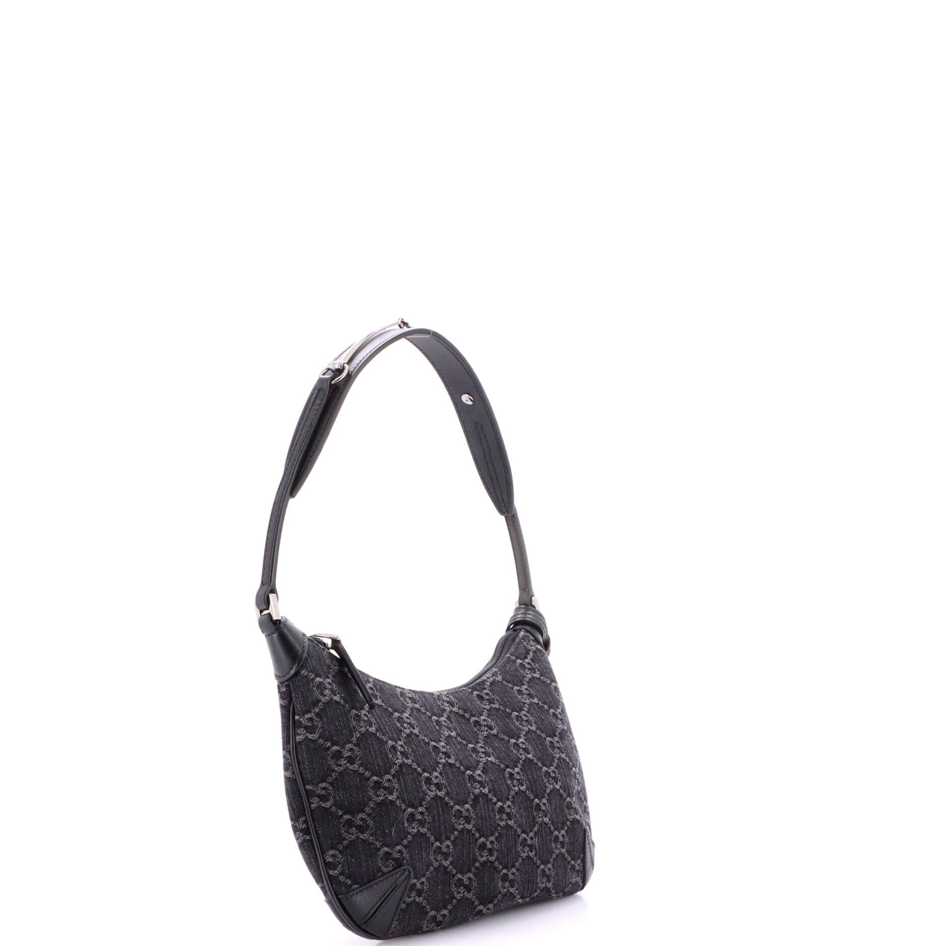 Pre Owned Gucci Horsebit Slim Shoulder Bag GG Denim with Leather Small