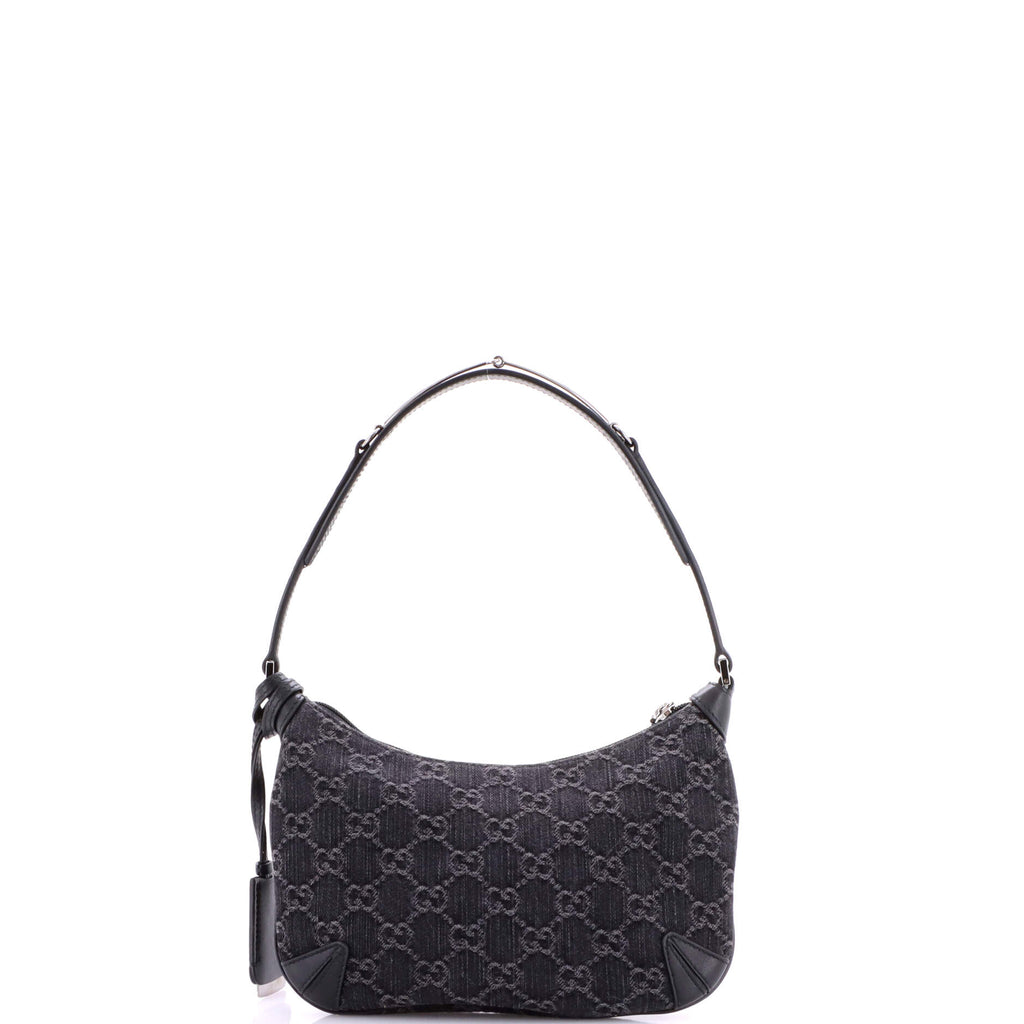 Pre Owned Gucci Horsebit Slim Shoulder Bag GG Denim with Leather Small
