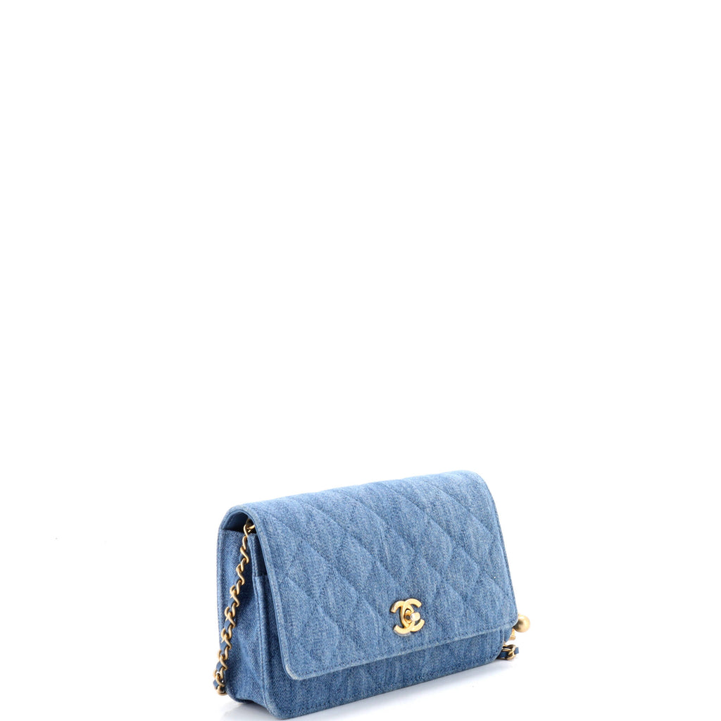 Pre Owned Chanel Pearl Crush Wallet on Chain Quilted Denim