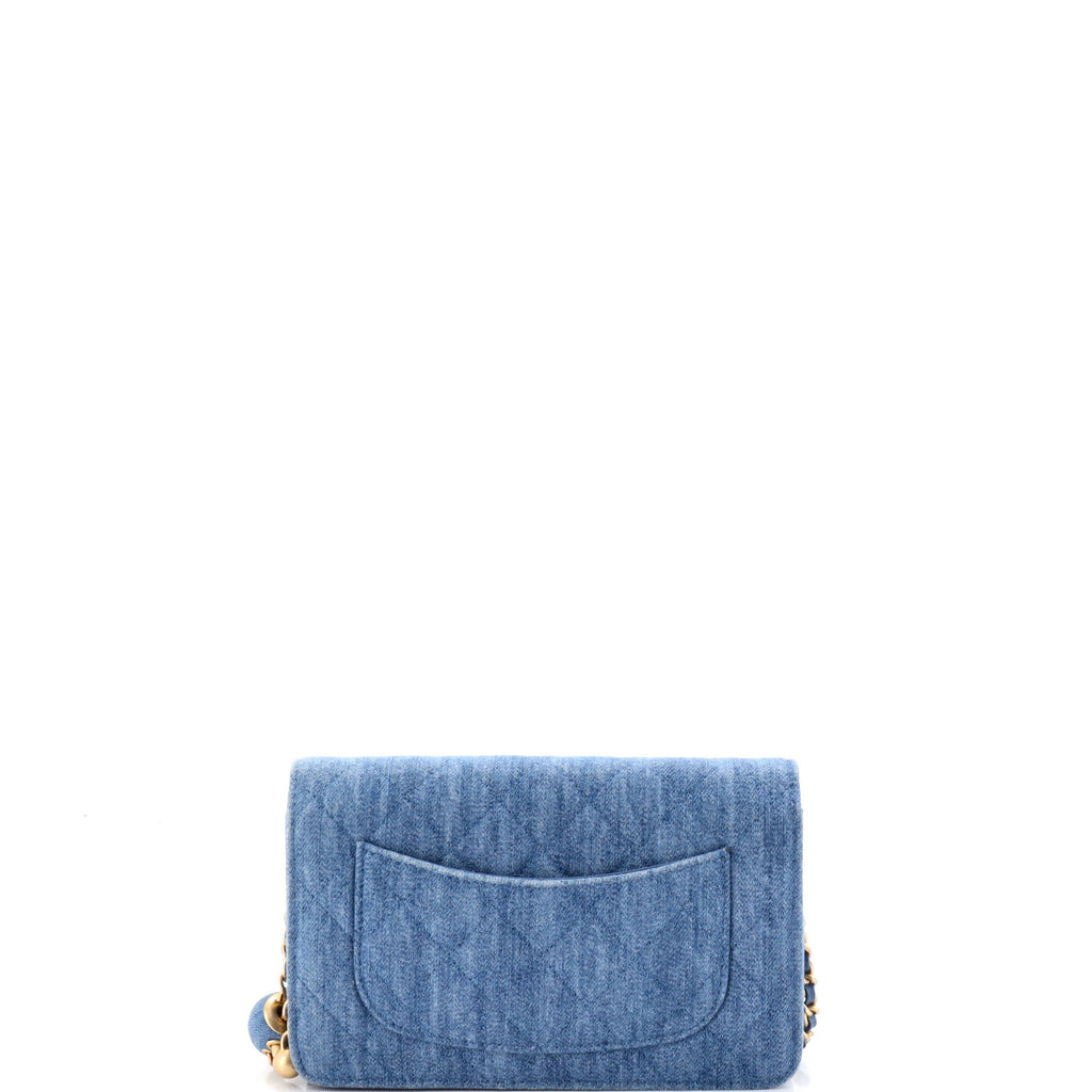 Pre Owned Chanel Pearl Crush Wallet on Chain Quilted Denim
