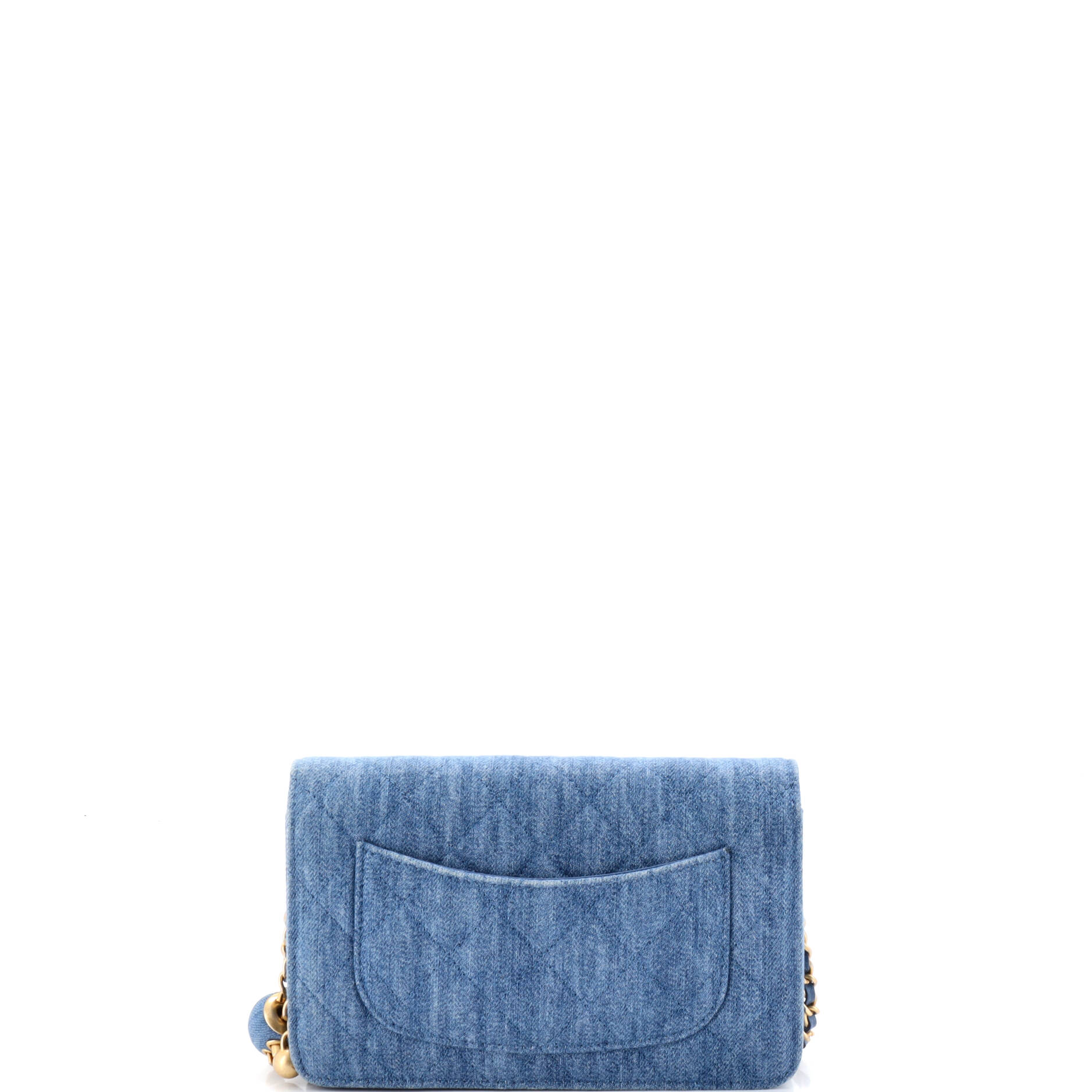 Pre Owned Chanel Pearl Crush Wallet on Chain Quilted Denim
