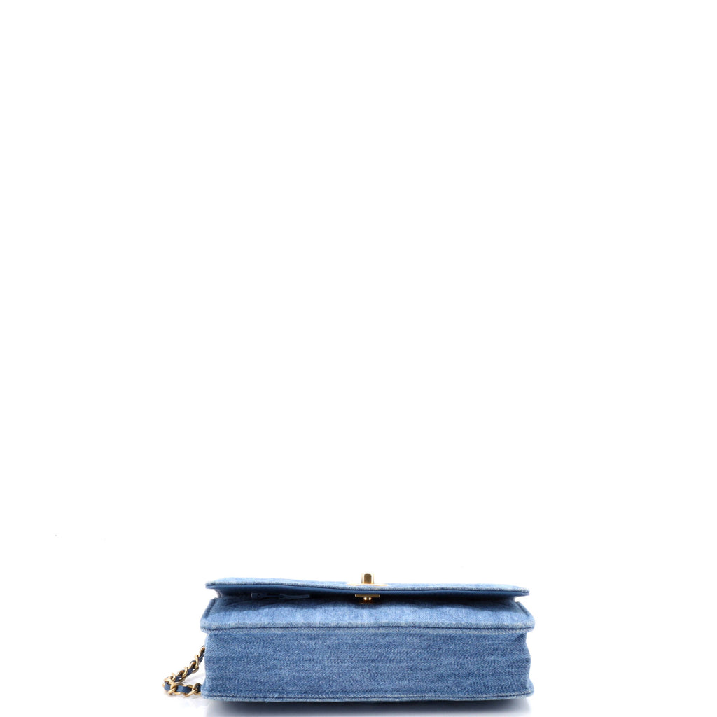 Pre Owned Chanel Pearl Crush Wallet on Chain Quilted Denim