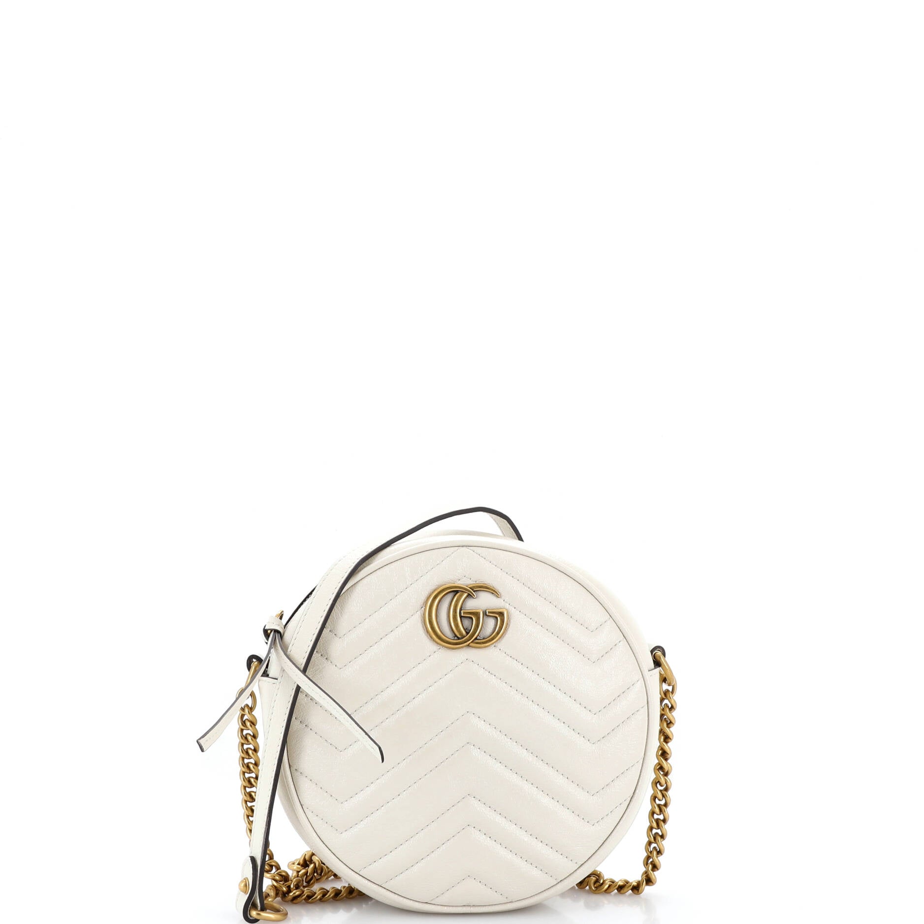 Pre Owned Gucci GG Marmont Round Shoulder Bag Matelasse Leather Mini